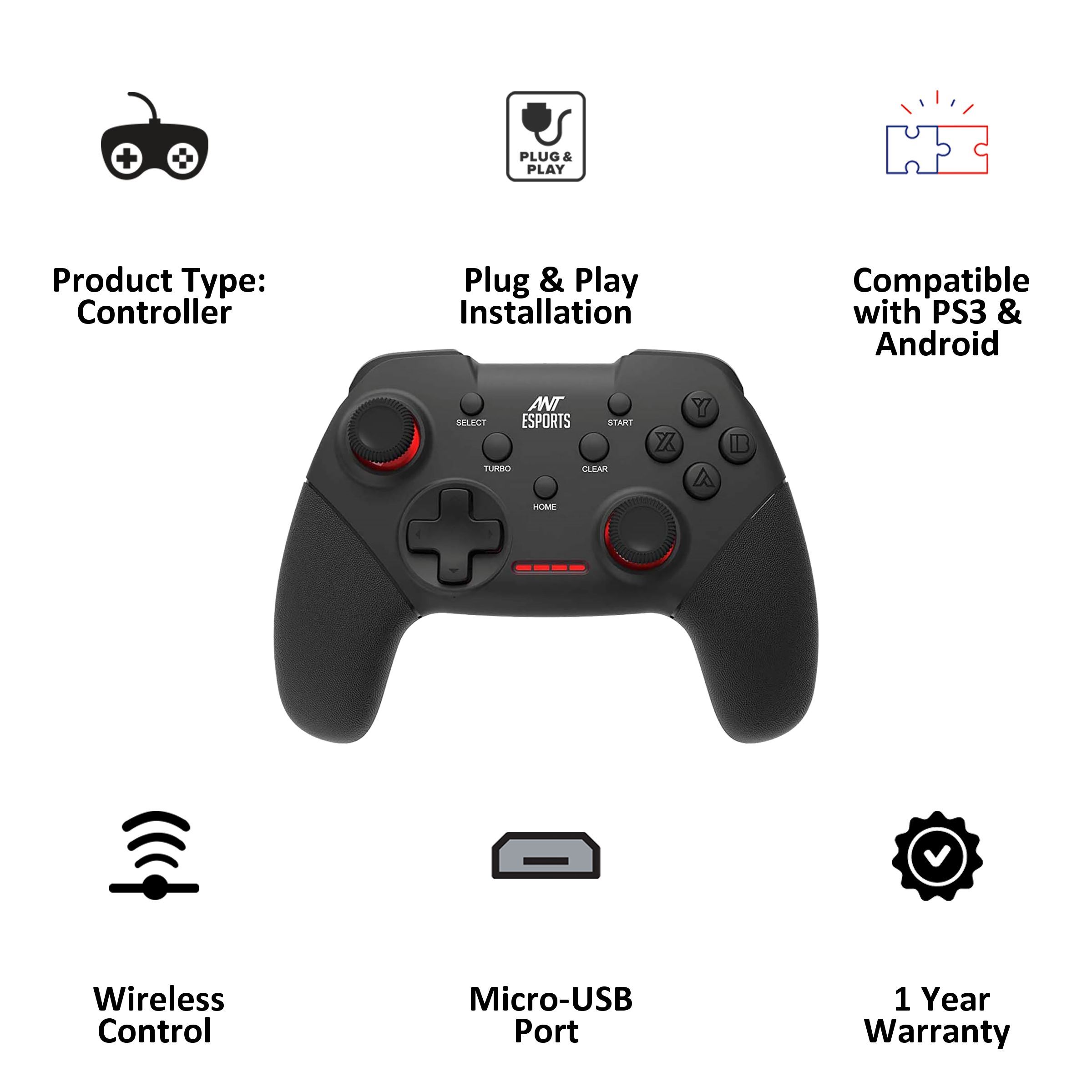 ANT ESPORTS GP300 Pro Wired & Wireless Controller For PS3 / PC / Android / Stem (Excellent Design, Black) ANT ESPORTS GP300 Pro Wired & Wireless Controller For PS3 / PC / Android / Stem (Excellent Design, Black)_4