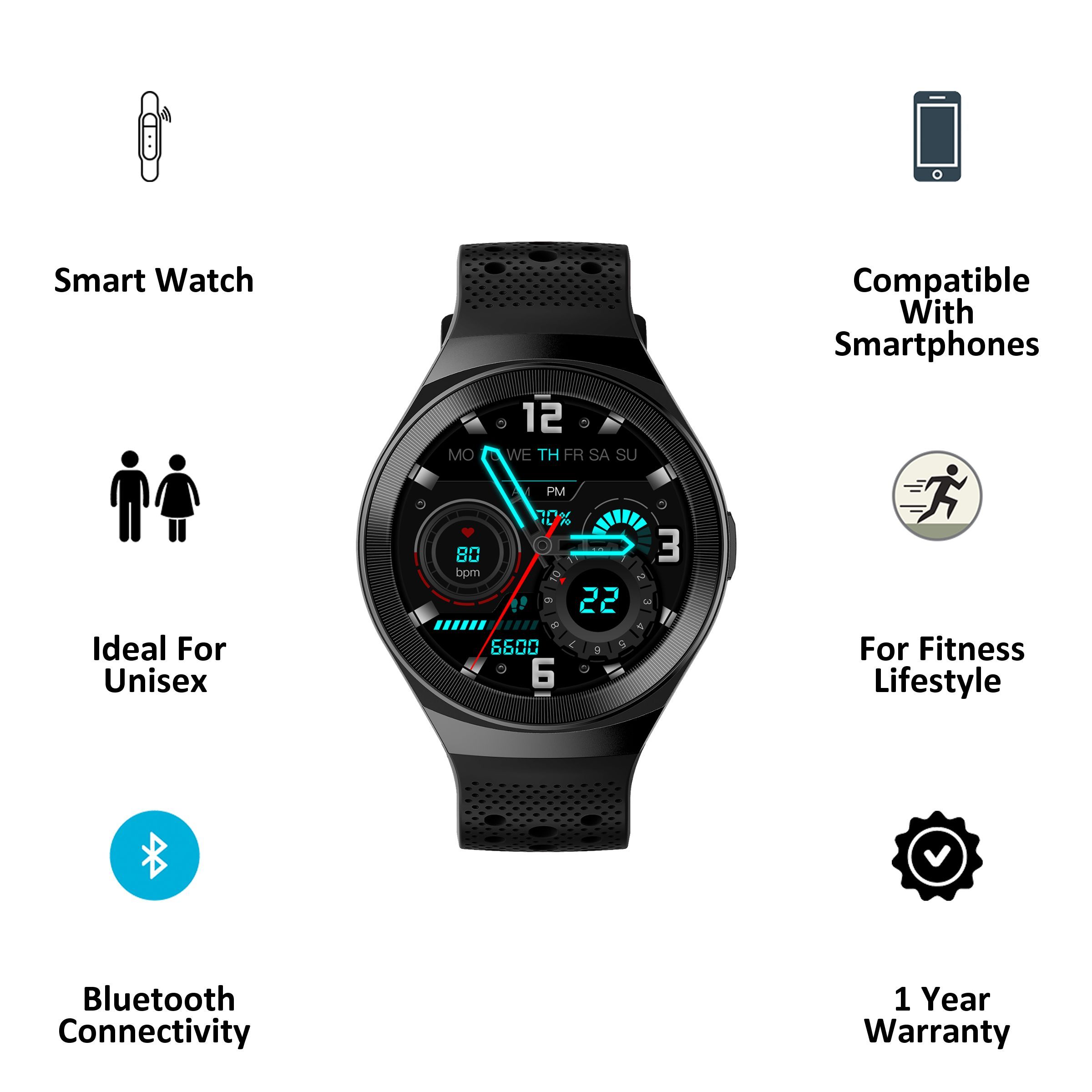 in base Urban Sports Smartwatch (Bluetooth 5.0) (ECG & SPO2 Monitor, IB-1077, Black)_5