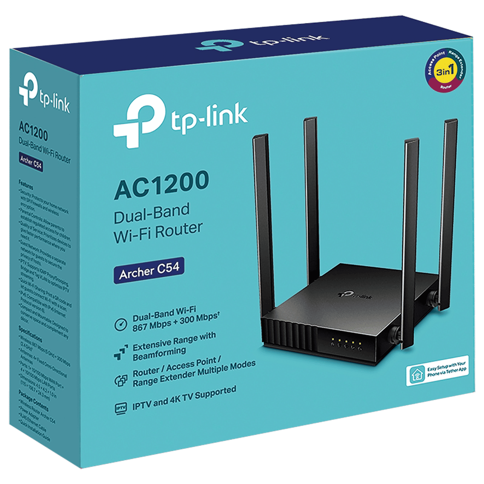 TP-Link Archer C54 AC1200 Dual Band Wi-Fi 5 Router (4 Antennas, 4 LAN Ports, MU?MIMO, SU?MIMO, Black) TP-Link Archer C54 AC1200 Dual Band Wi-Fi 5 Router (4 Antennas, 4 LAN Ports, MU?MIMO, SU?MIMO, Black)_8