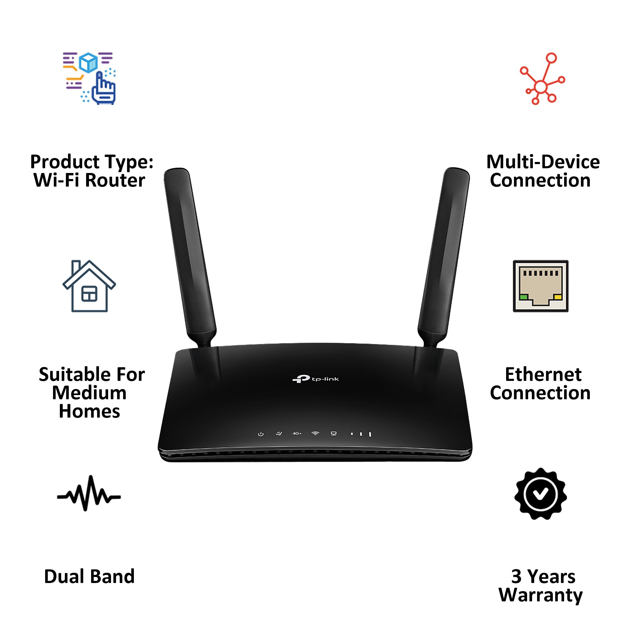 Tp-Link Archer MR600 V2 AC1200 Dual Band Wi-Fi 5 Router (2 Antennas, 4 LAN Ports, MU?MIMO, SU?MIMO, Black) Tp-Link Archer MR600 V2 AC1200 Dual Band Wi-Fi 5 Router (2 Antennas, 4 LAN Ports, MU?MIMO, SU?MIMO, Black)_4