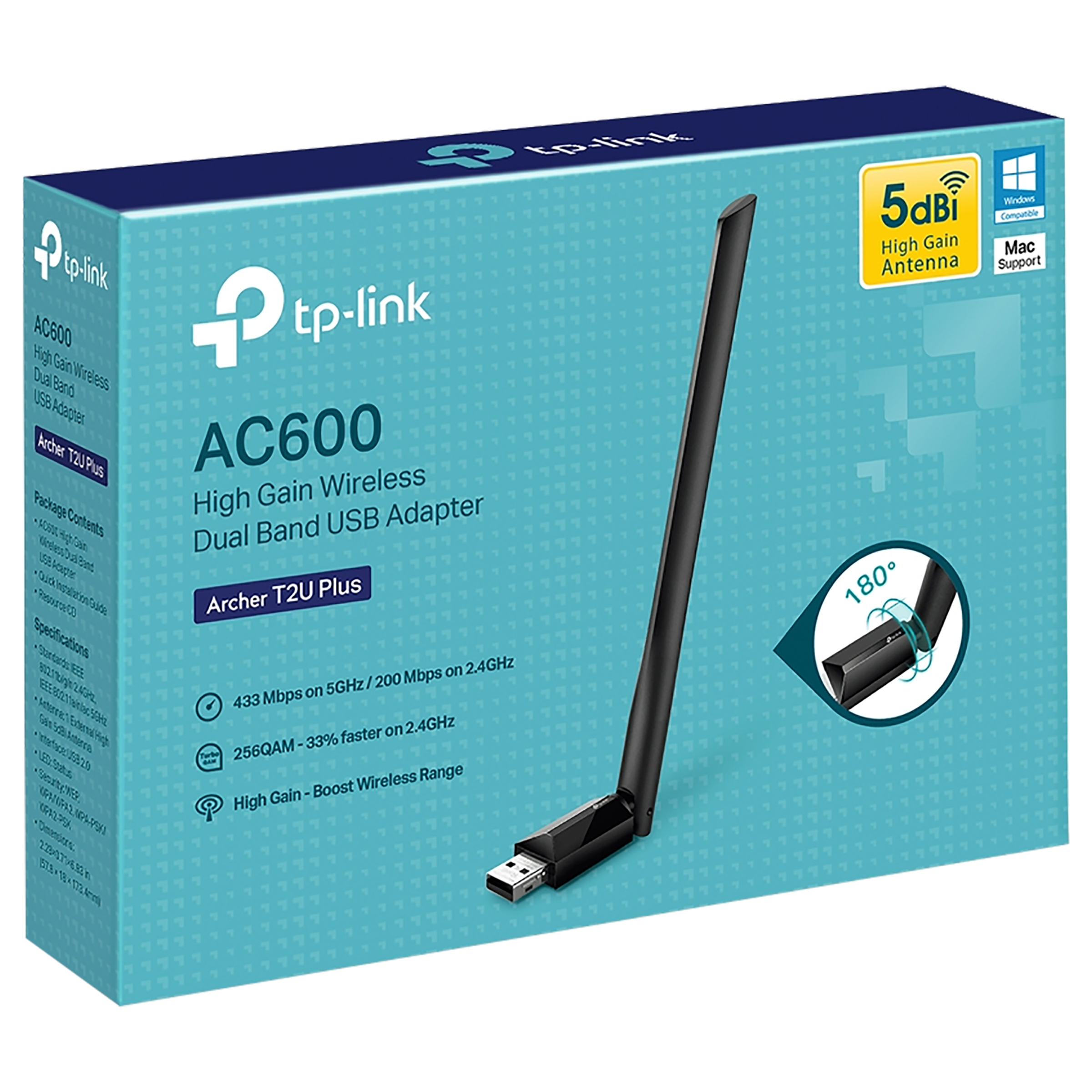 Tp-Link Archer T2U Plus Dual Band Network Adapter (1 Antenna, High speed dual band adapter, Multi directional Antenna, Black) Tp-Link Archer T2U Plus Dual Band Network Adapter (1 Antenna, High speed dual band adapter, Multi directional Antenna, Black)_5