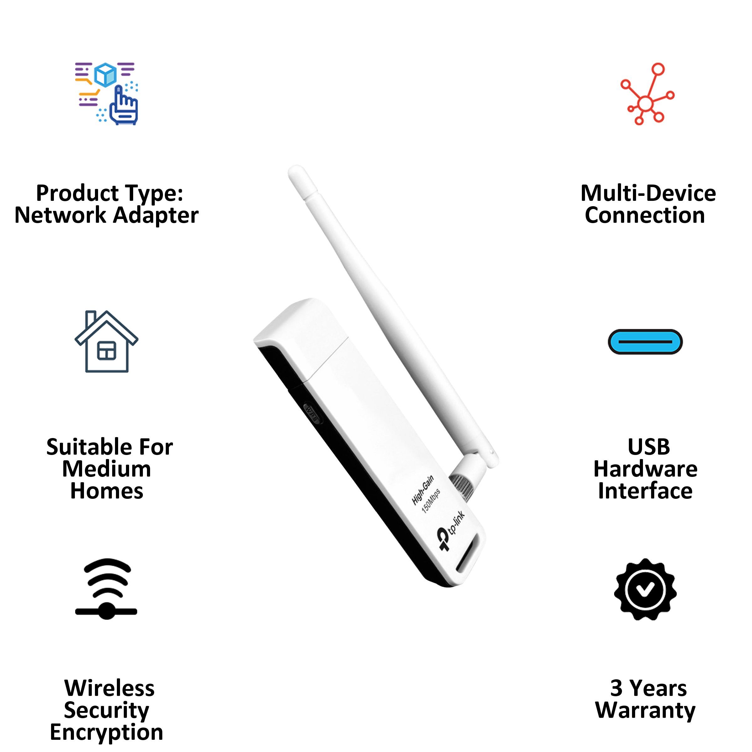 tp-link TL-WN722N (EU) V3 Single Band Network Adapter (1 Antennas, Wireless Security Encryption, 152502330, White)_3