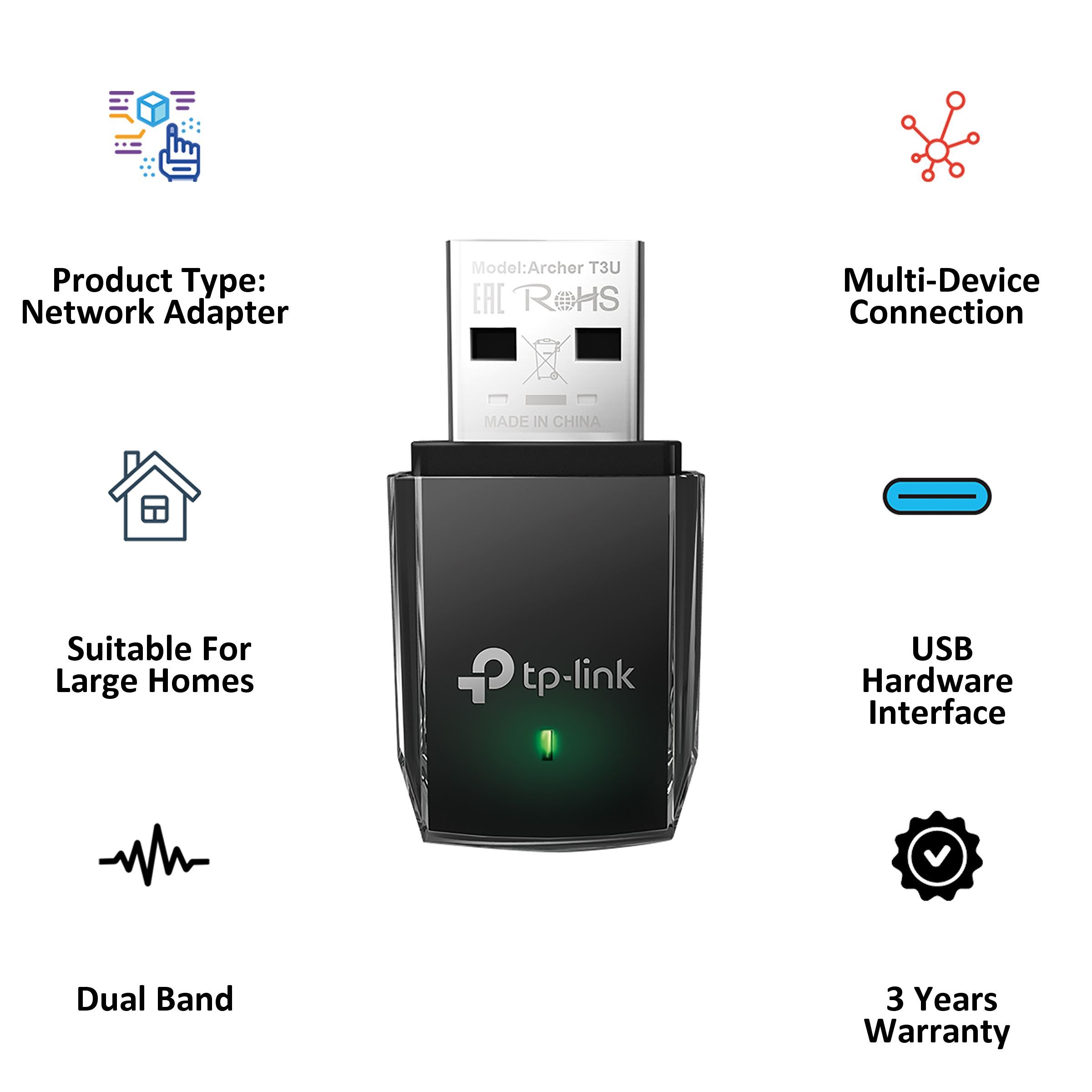 Tp-Link Archer T3U Dual Band Network Adapter (1 Antenna, MU-MIMO, Miniature Design, Black) Tp-Link Archer T3U Dual Band Network Adapter (1 Antenna, MU-MIMO, Miniature Design, Black)_3