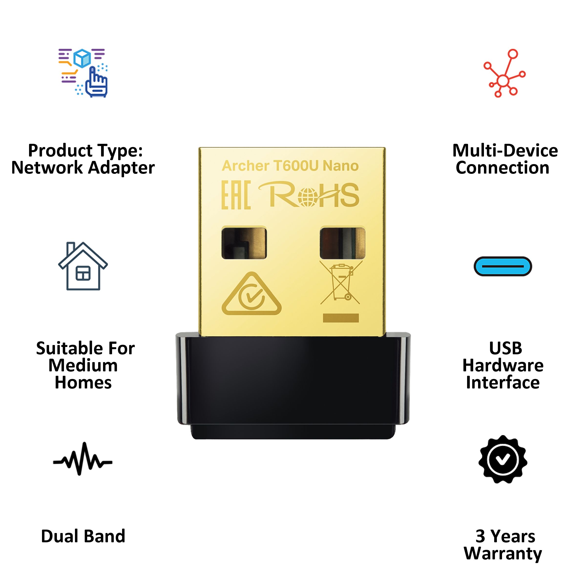 tp-link Archer T600U Nano Dual Band Network Adapter (1 Antennas, Nano Design, 152502307, Black) tp-link Archer T600U Nano Dual Band Network Adapter (1 Antennas, Nano Design, 152502307, Black)_3