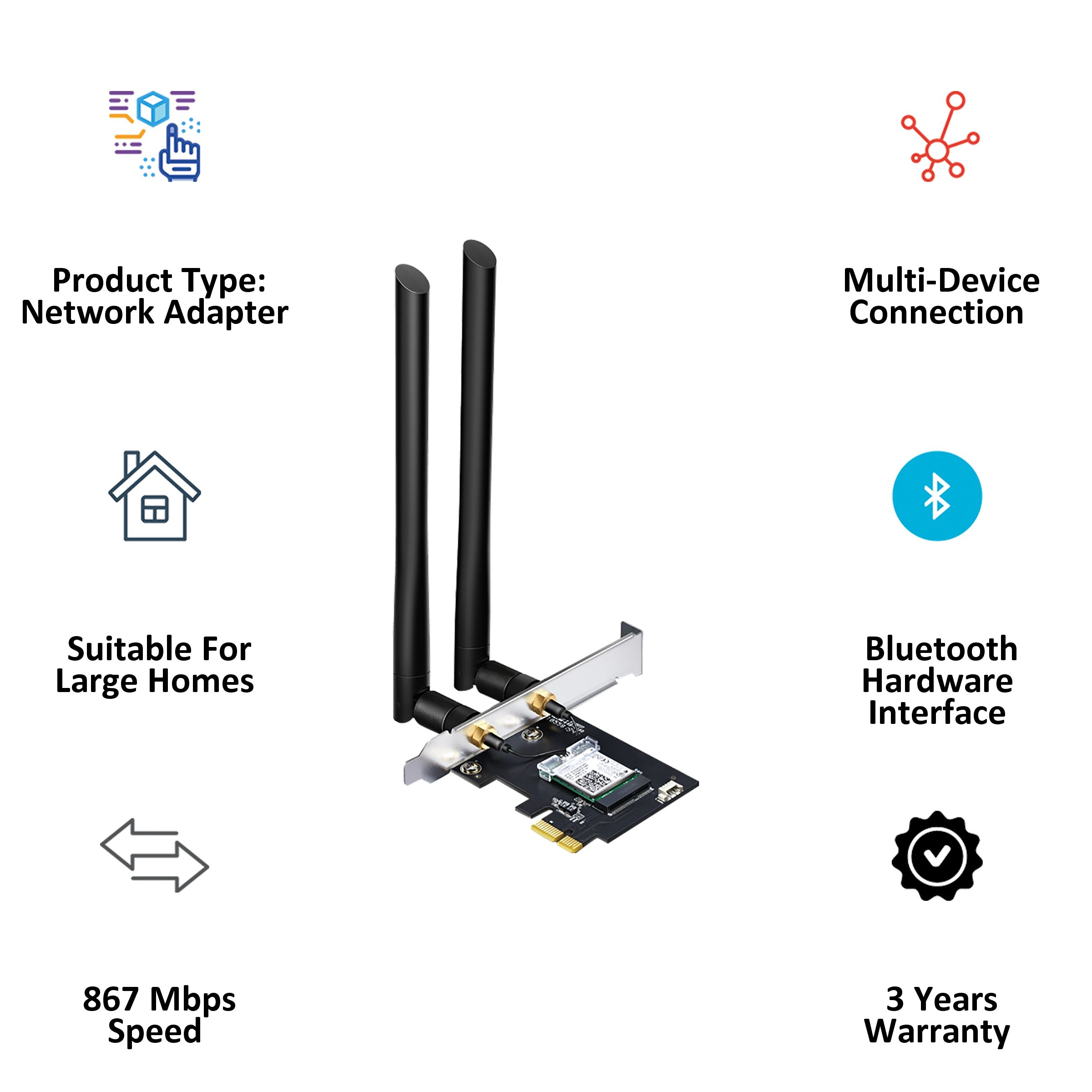 Tp-Link Archer T5E Dual Band Network Adapter (2 Antennas, Ultra-Fast Speed, Bluetooth 4.2, Black)_3