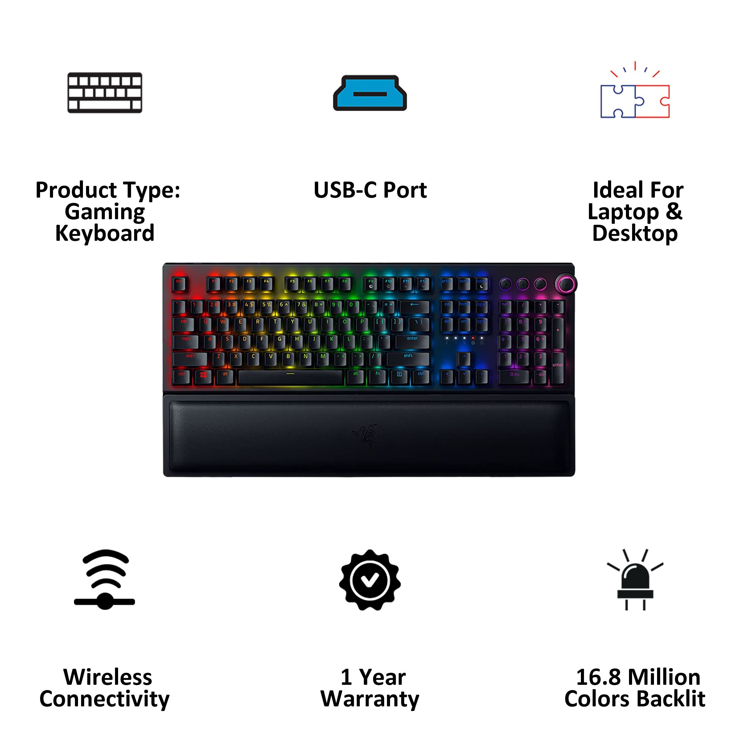 RAZER BlackWidow V3 Pro Wireless Gaming Keyboard (Yellow Mechanical Switch, RZ03-03531700-R3M1, Black) RAZER BlackWidow V3 Pro Wireless Gaming Keyboard (Yellow Mechanical Switch, RZ03-03531700-R3M1, Black)_4