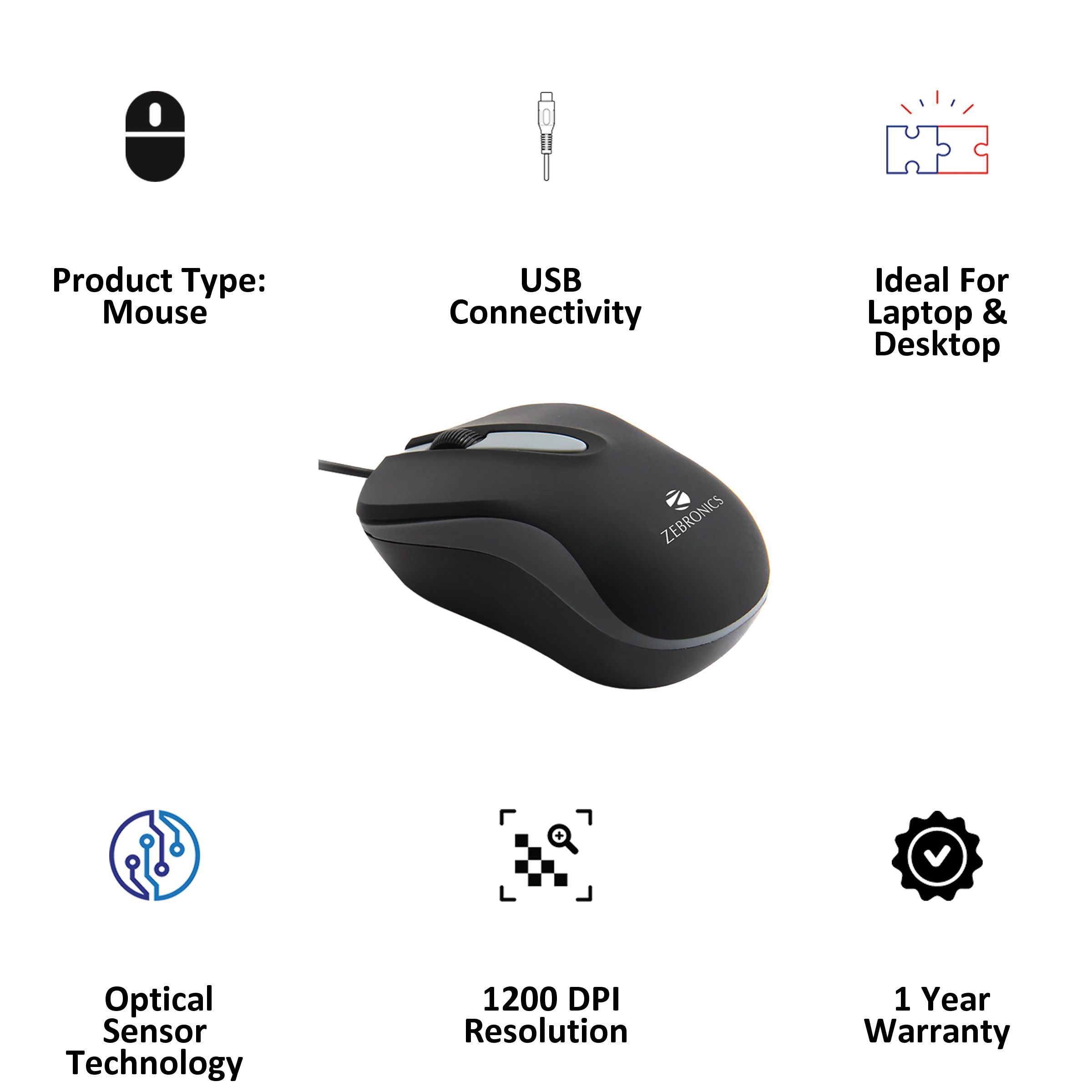 Zebronics USB Optical Mouse (Advanced Optical Sensor Technology, ZEB-Wing, Gray)_3
