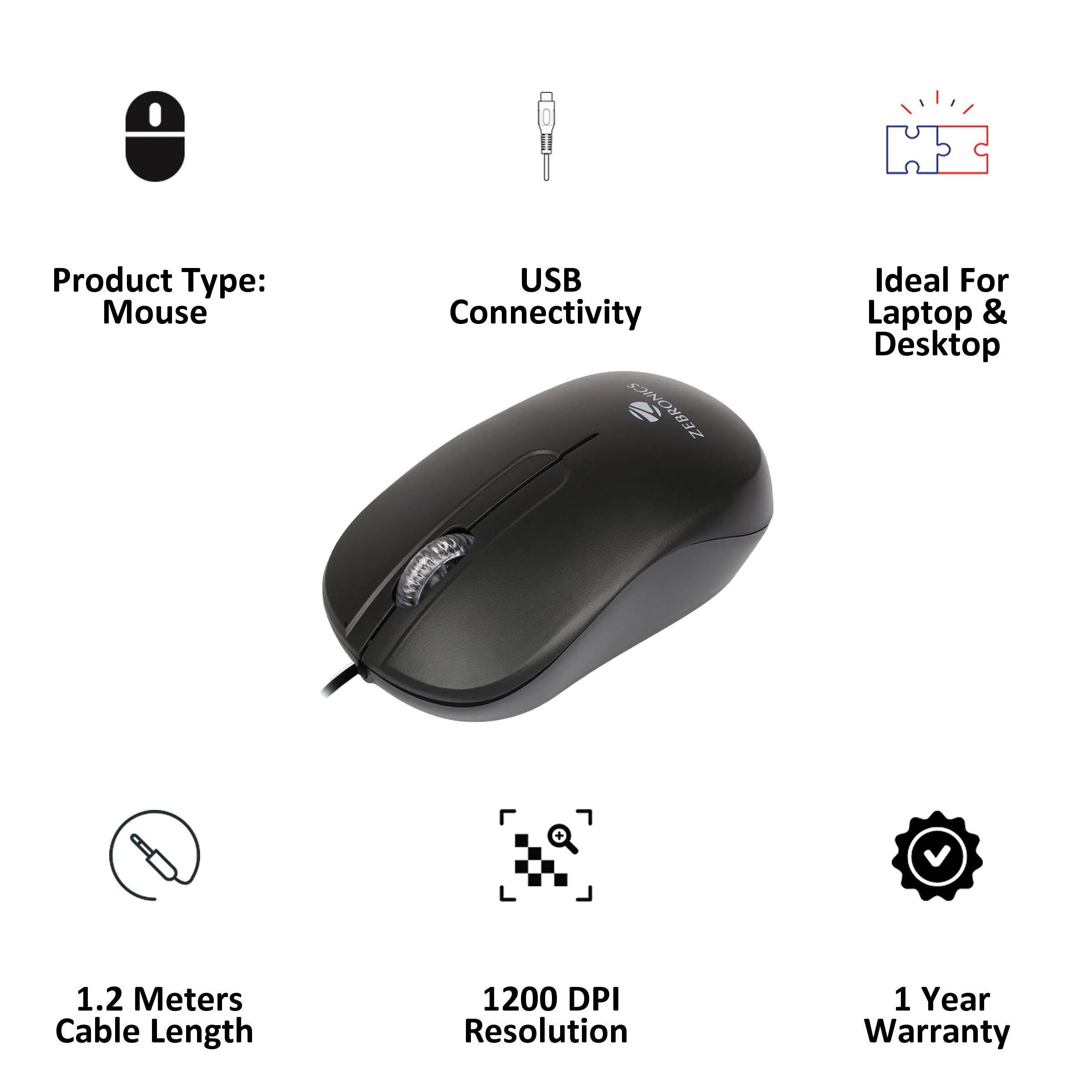 Zebronics USB Optical Mouse (High Precision, ZEB-Sprint, Black)_3