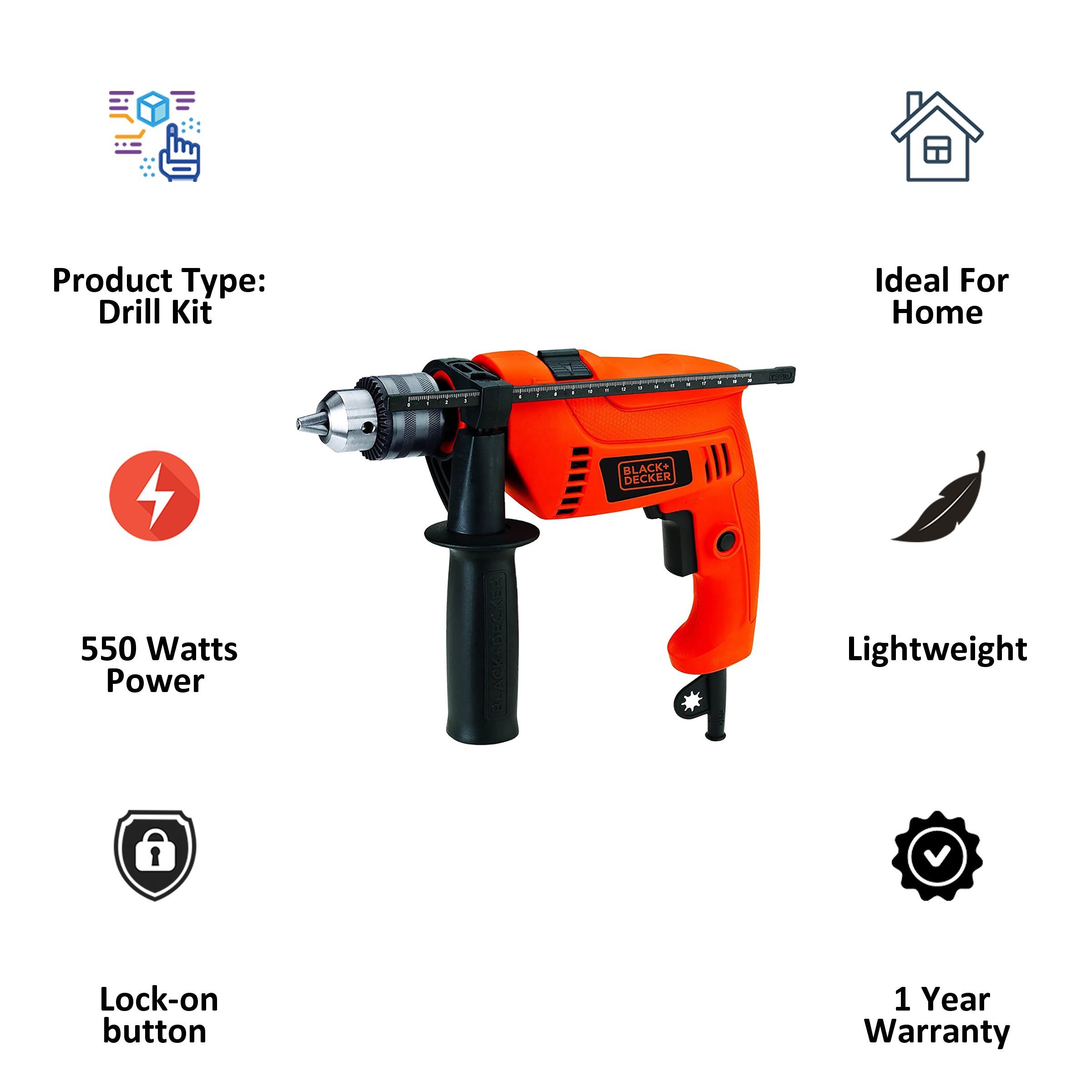 BLACK+DECKER HD555KA50 550 Watts Drill Kit (Lock-On Switch, Orange)_3