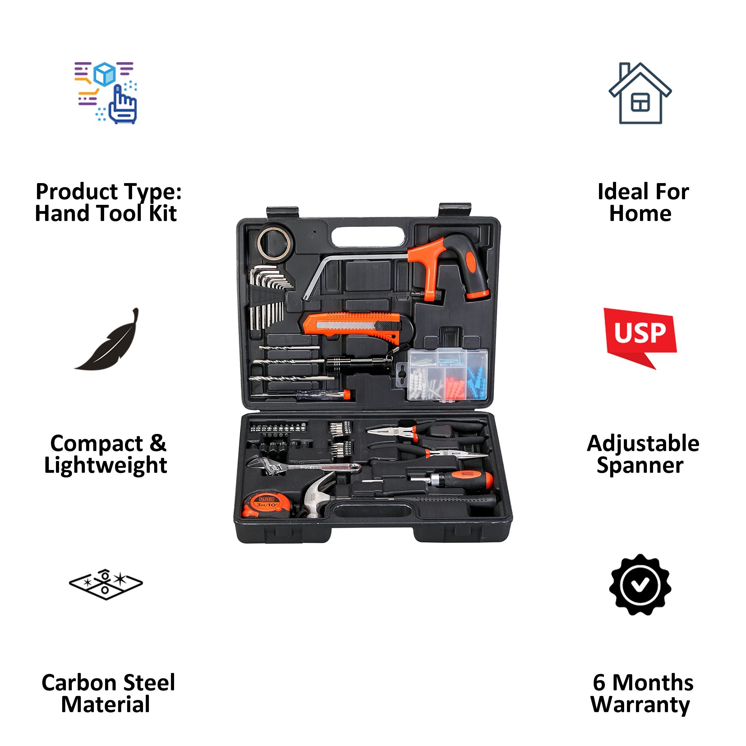 BLACK+DECKER BMT108C Hand Tool Kit (Tools Are Securely Housed, Orange)_3