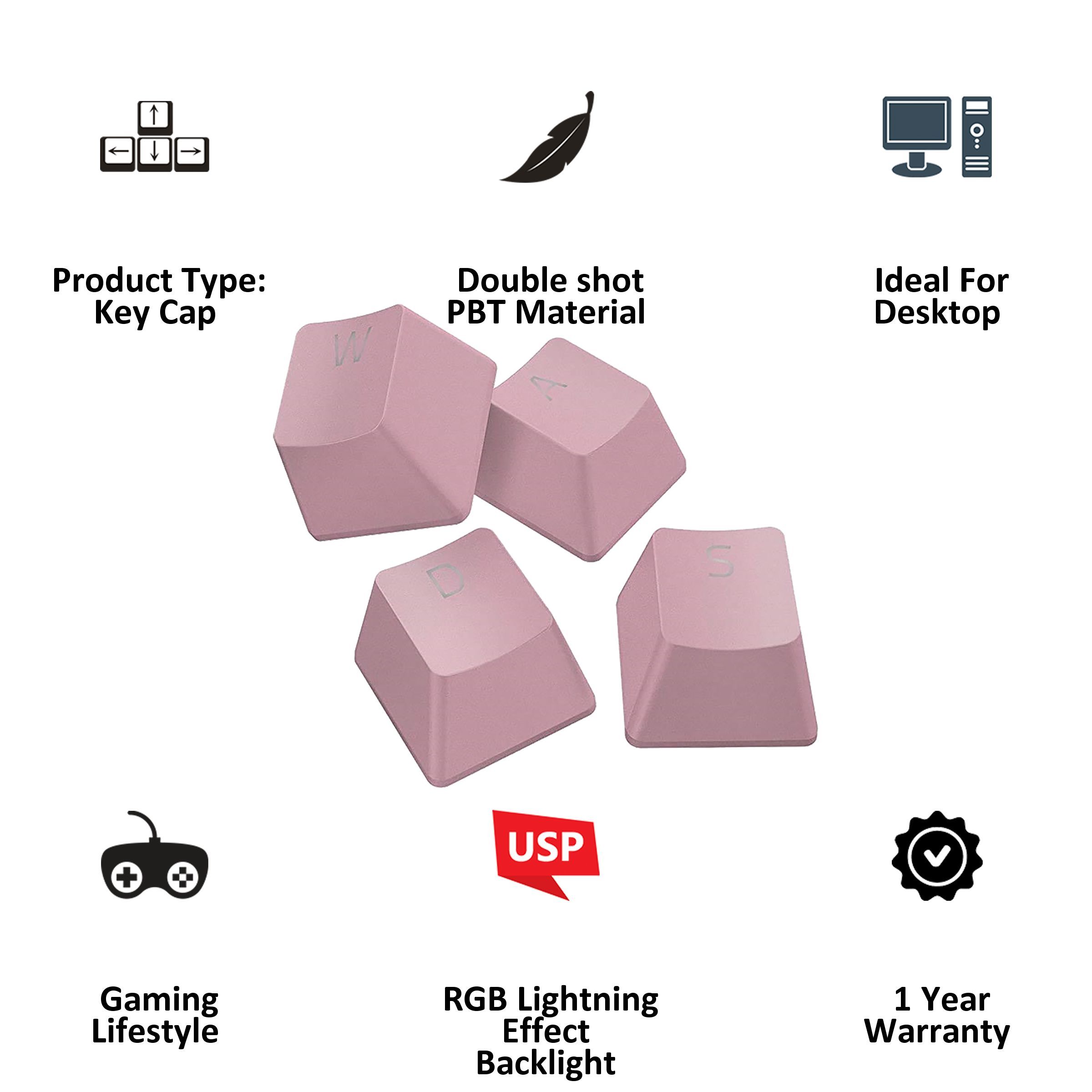 RAZER Key Caps For Desktop (Backlight Compatible, RC21-01490300-R3M1, Quartz Pink)_2