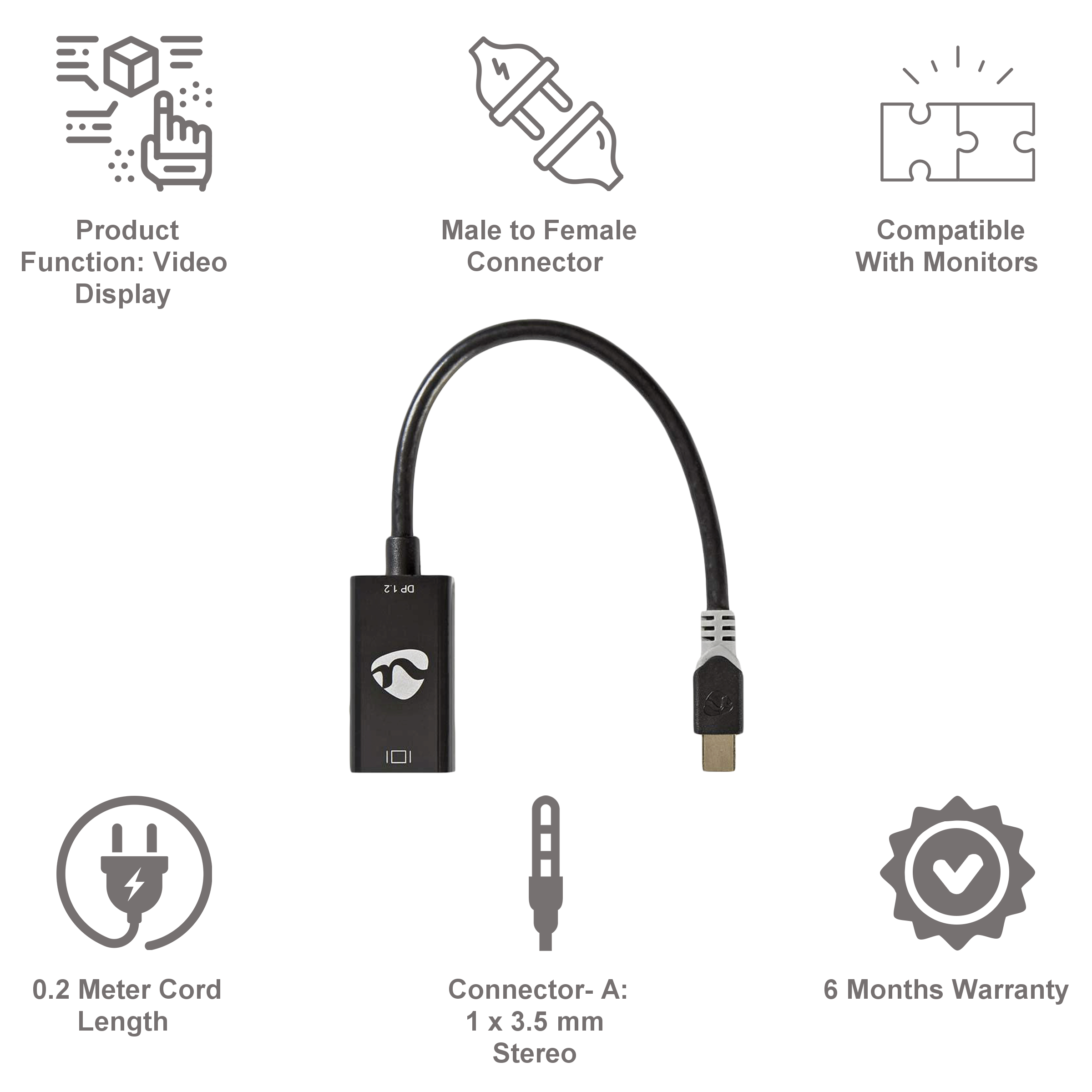 Nedis Mini PVC 0.2 Meter Mini Display Port to HDMI Video Display HDMI Cable (24 Karat Gold Plate, CCBP37650AT02, Black) _3