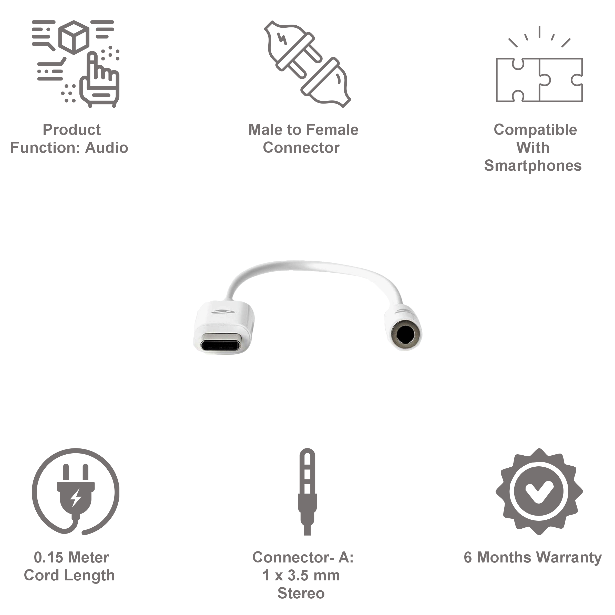Nedis Copper 0.15 Meter USB-C to 3.5 mm Audio Adapter (Nickle Connector Material, CCBP65950WT015, Black)_7