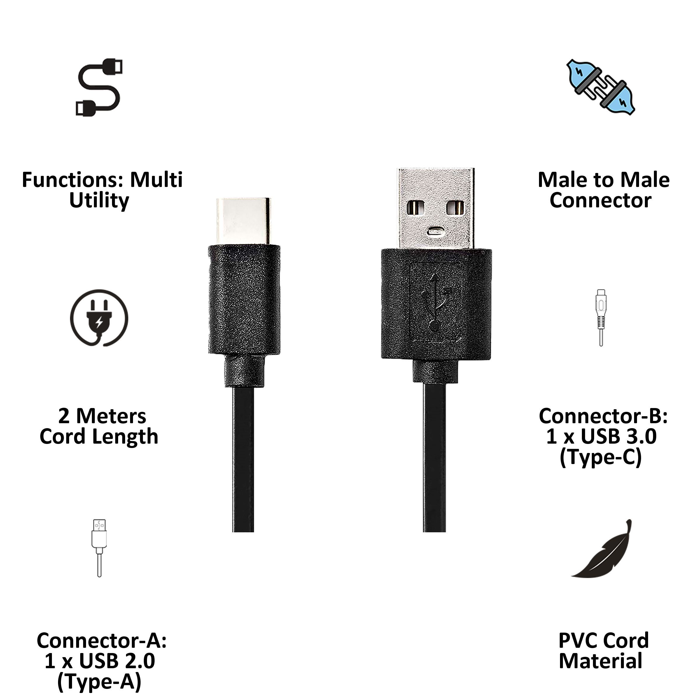 Nedis CCGP60600BK20 PVC 2 Meter USB 2.0 (Type-A) to USB 3.0 (Type-C) Multi Utility USB Cable (Plug And Play, Black)_3