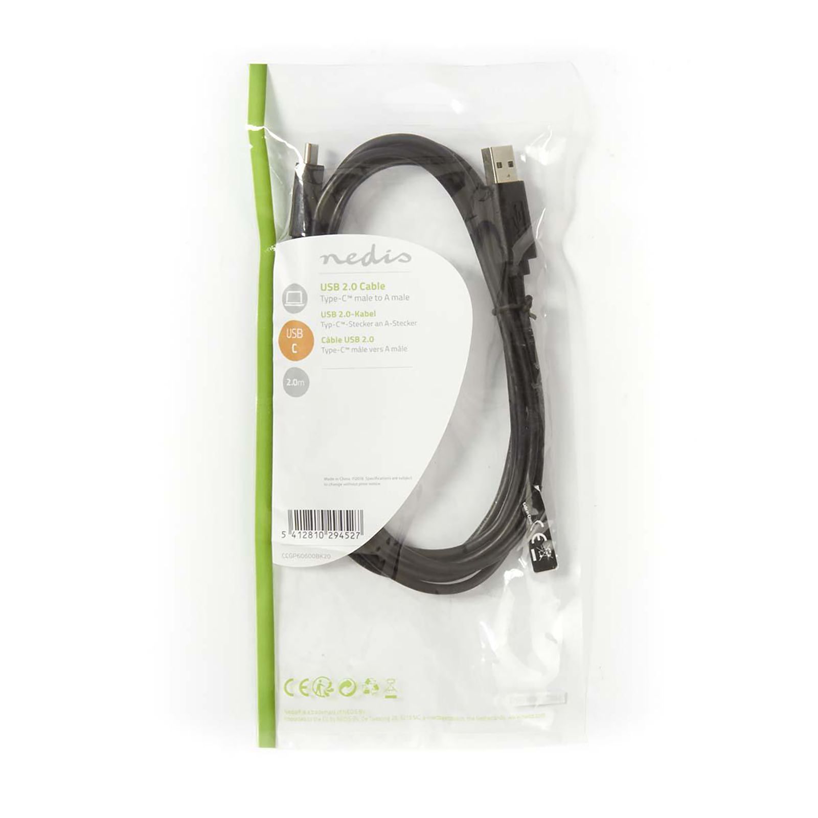 Nedis CCGP60600BK20 PVC 2 Meter USB 2.0 (Type-A) to USB 3.0 (Type-C) Multi Utility USB Cable (Plug And Play, Black)_5