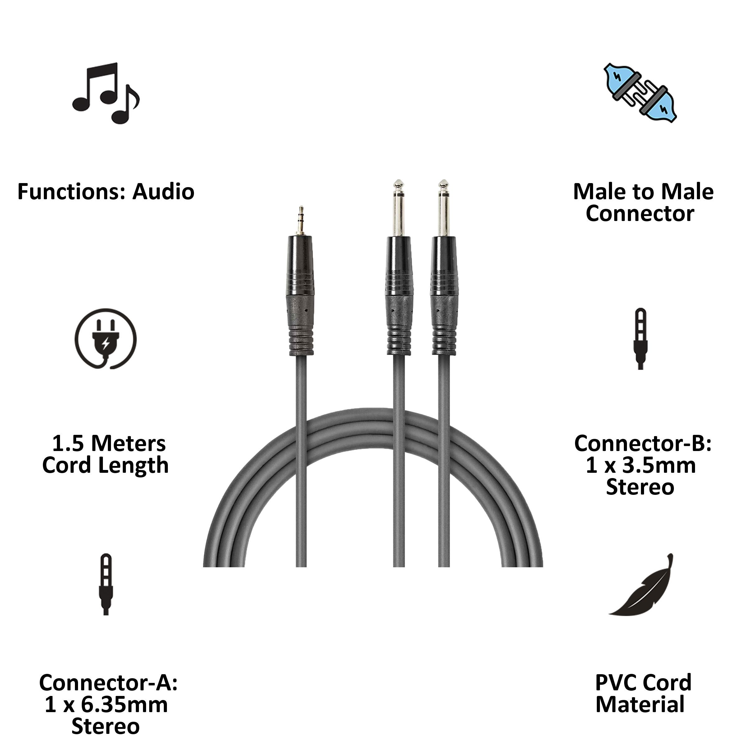 Nedis COTH23200GY15 PVC 1.5 Meter 6.35mm Stereo to 3.5mm Stereo Audio Aux Cable (Durable Die-Cast Zinc Connector, Dark Grey)_3