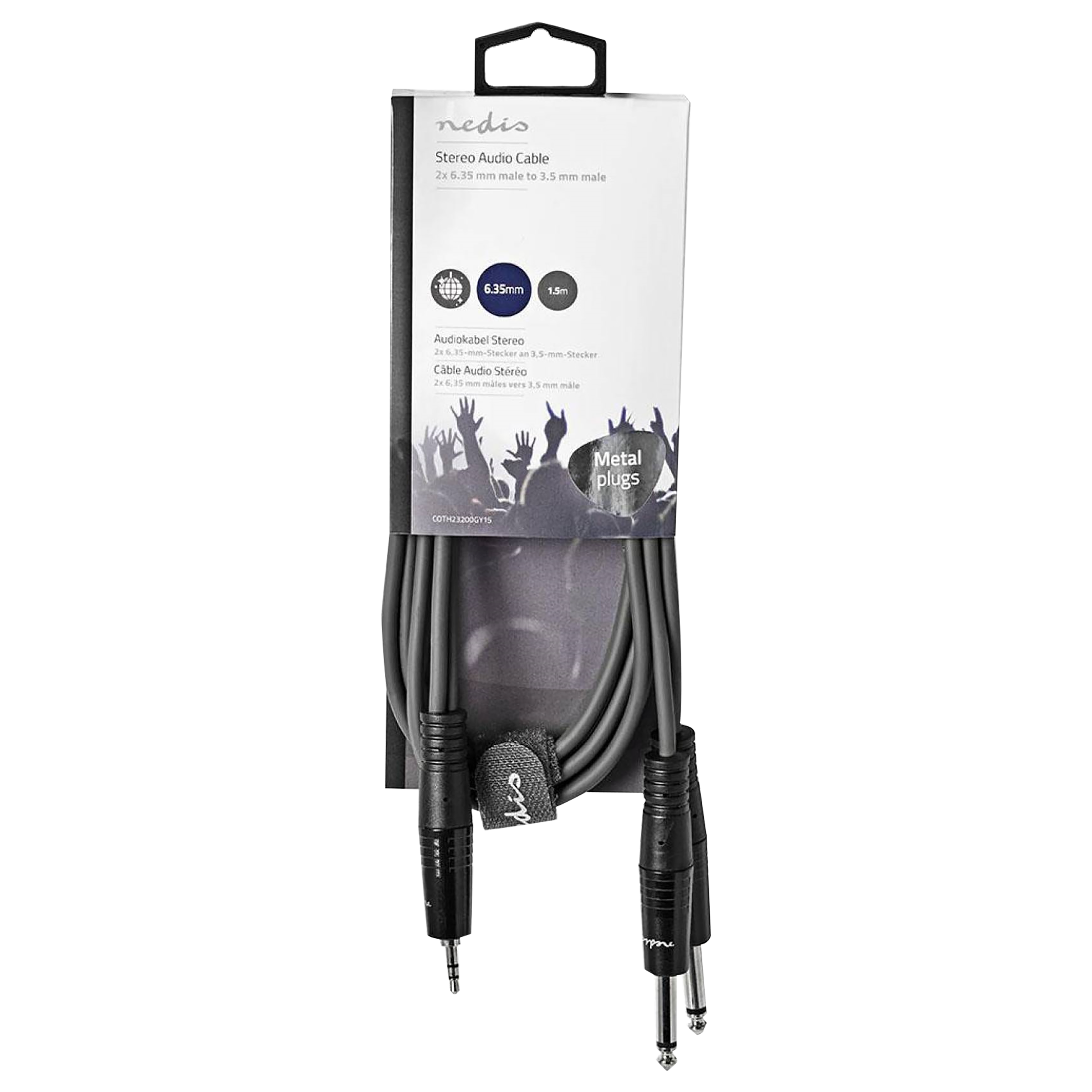 Nedis COTH23200GY15 PVC 1.5 Meter 6.35mm Stereo to 3.5mm Stereo Audio Aux Cable (Durable Die-Cast Zinc Connector, Dark Grey)_5