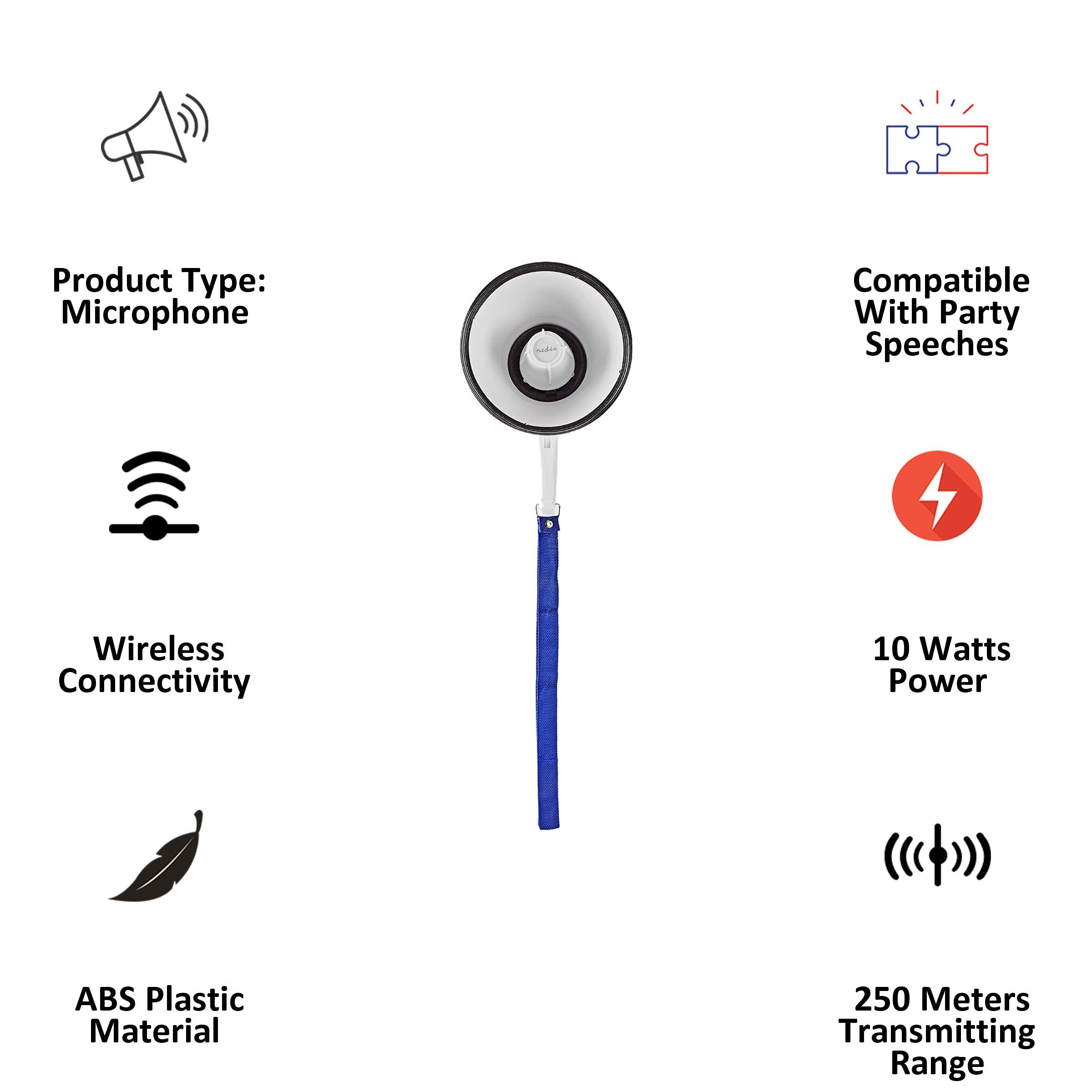 nedis Handheld Wireless Microphone (Built-In Siren, MEPH150WT, White/Blue)_5