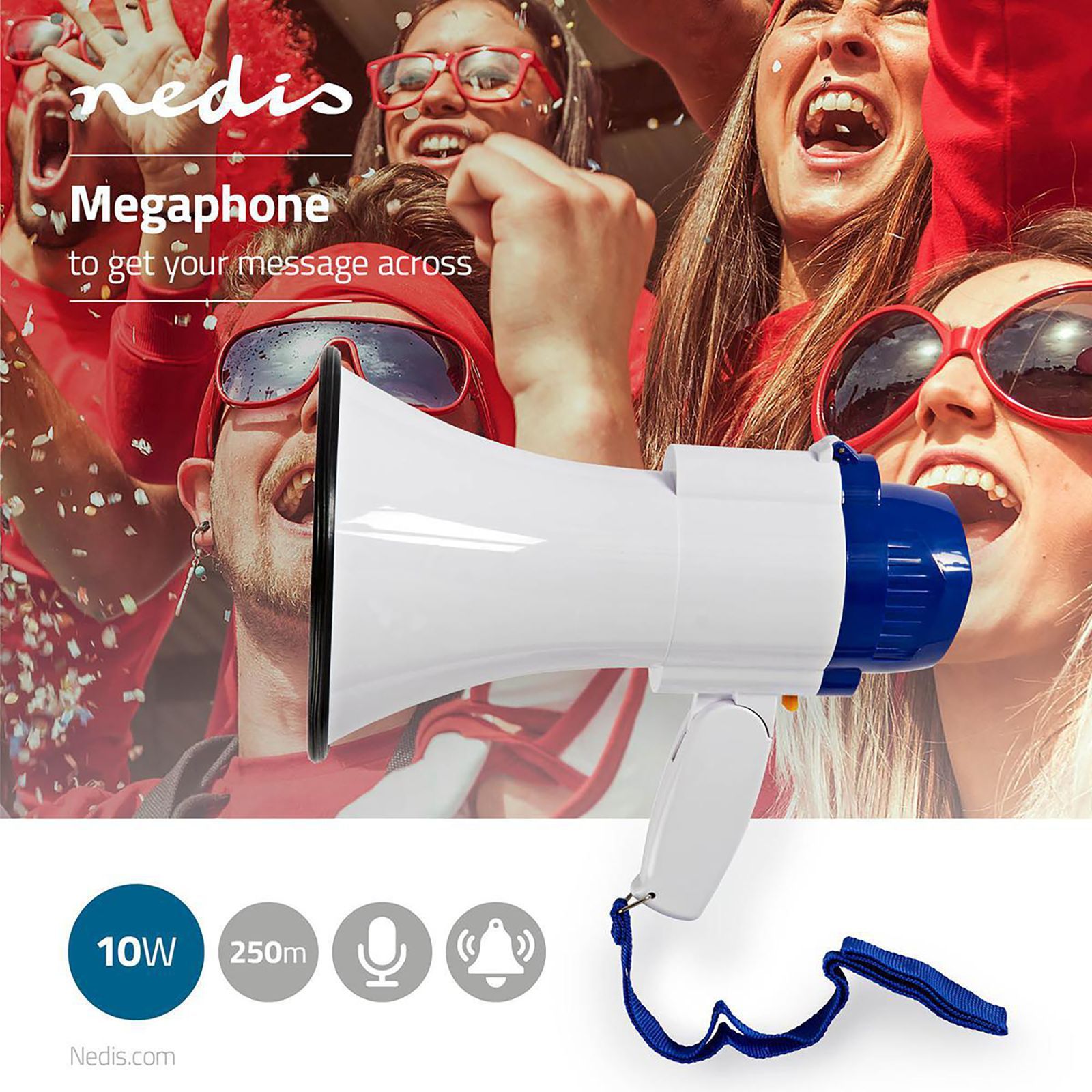 nedis Handheld Wireless Microphone (Built-In Siren, MEPH150WT, White/Blue)_8