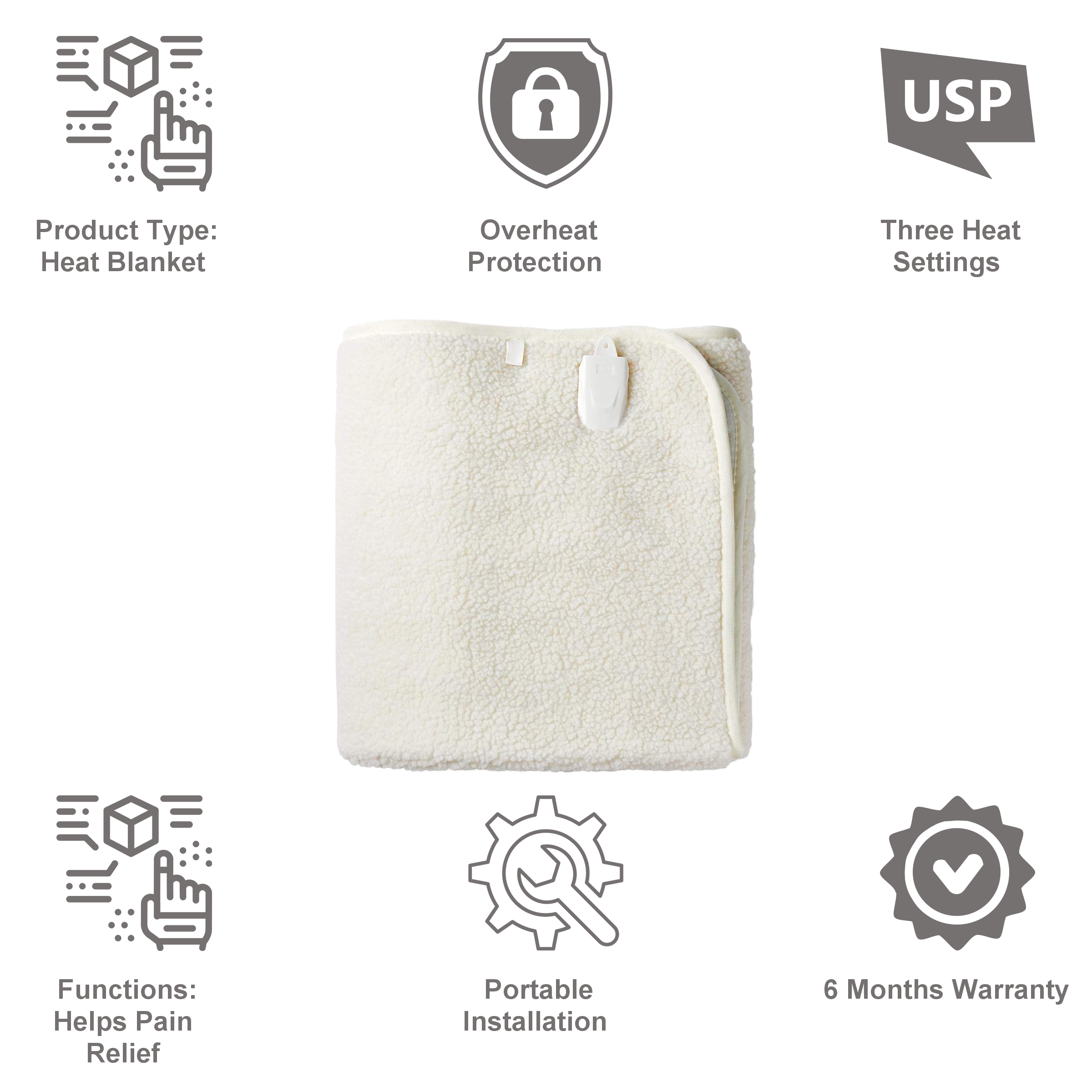 nedis Electric Heat Blanket (Overheat Protection, PEBL120CWT1, White)_7
