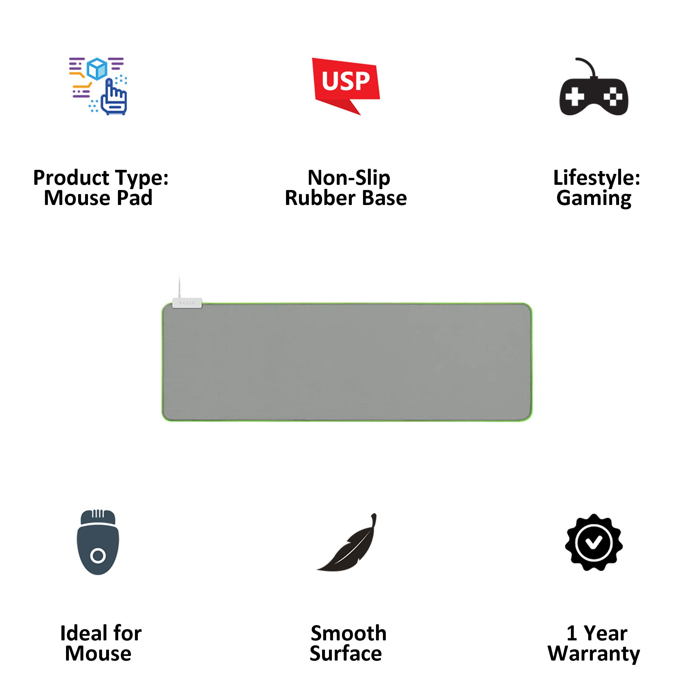 RAZER Goliathus Gaming Mouse Pad (Non Slip Rubber Base, RZ02-02500314-R3M1, Grey)_3