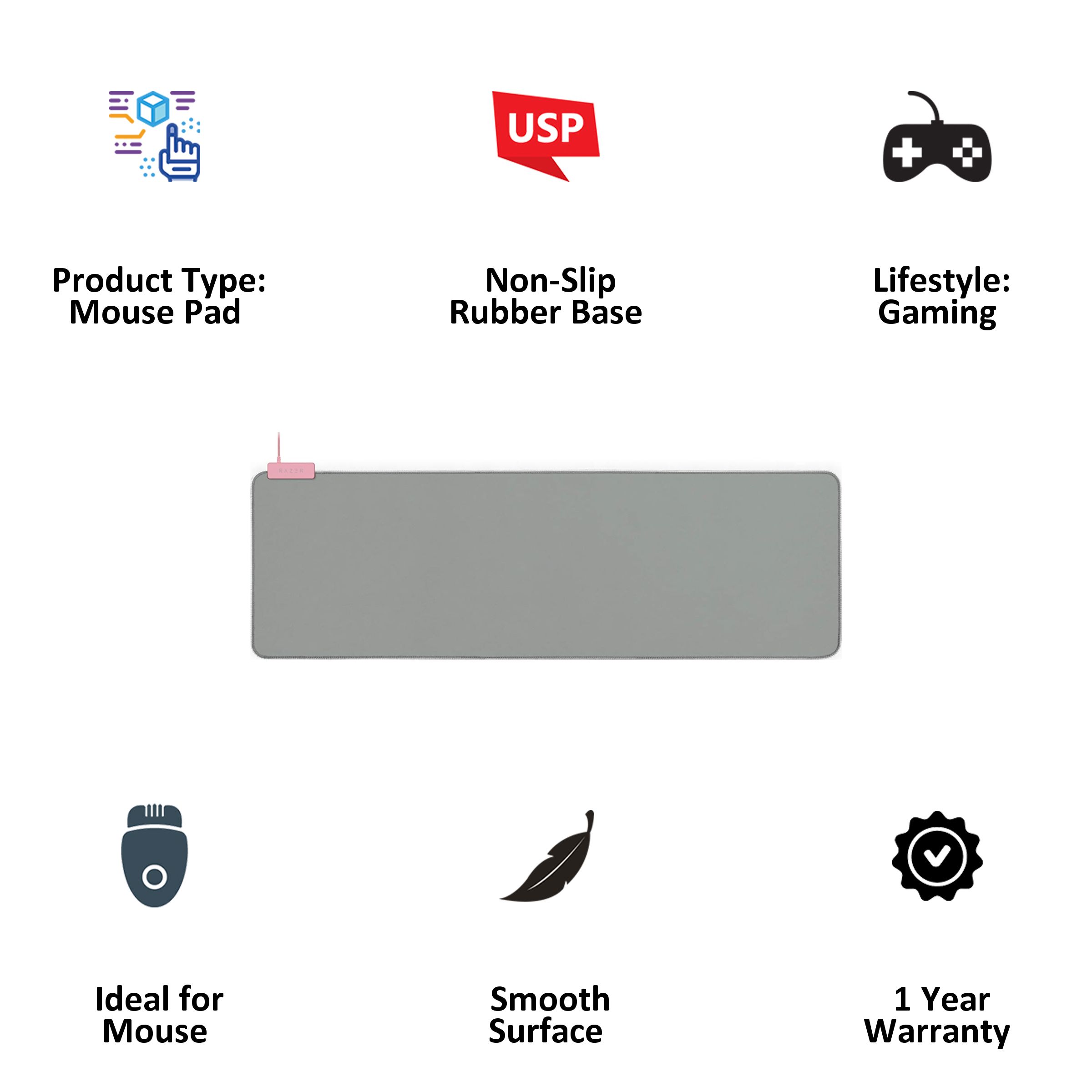 RAZER Goliathus Gaming Mouse Pad (Non Slip Rubber Base, RZ02-02500316-R3M1, White)_3