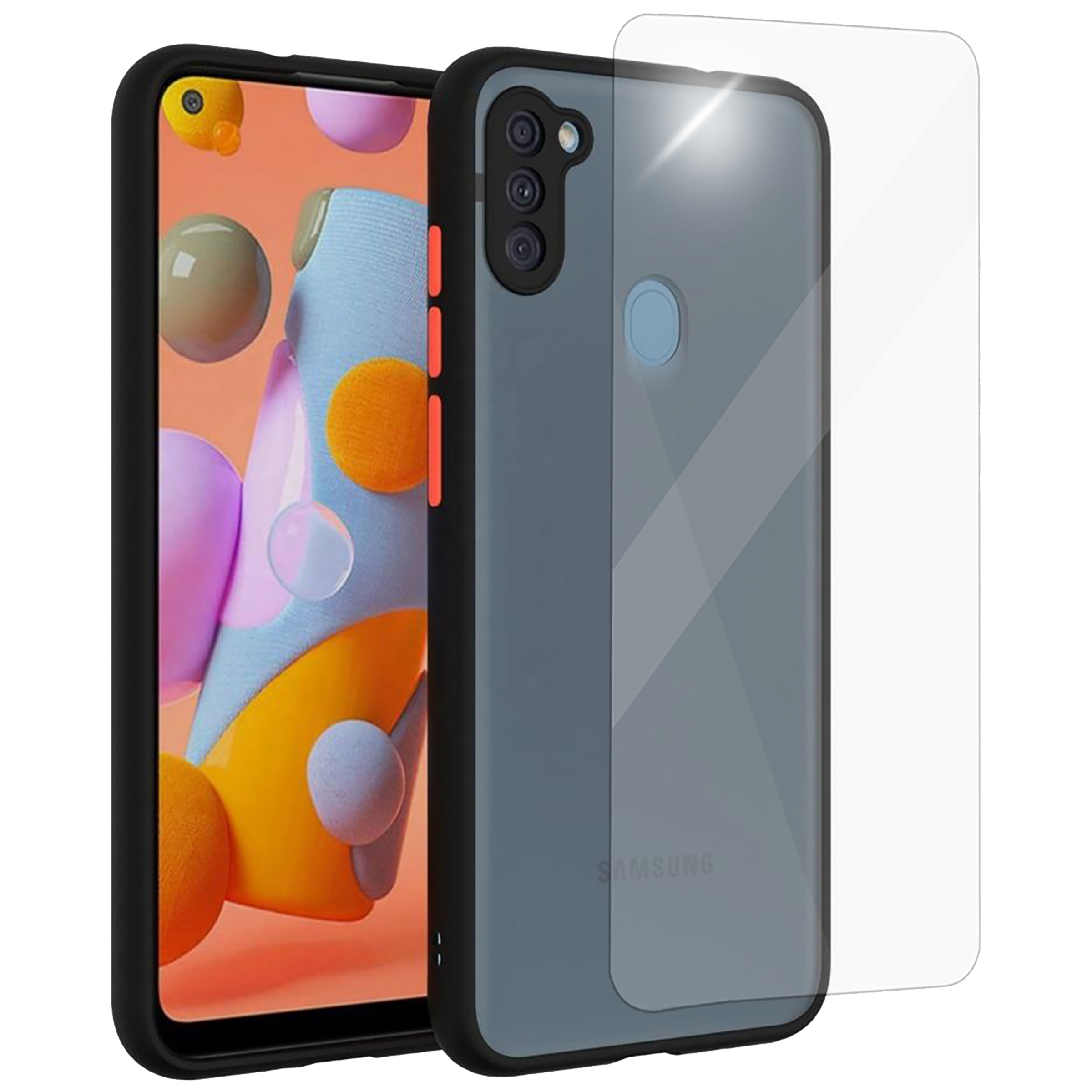 ARROW Camera Duplex Screen Protector & Polycarbonate Back Cover Combo for SAMSUNG M11 (Anti Scratch Design, Black)_1