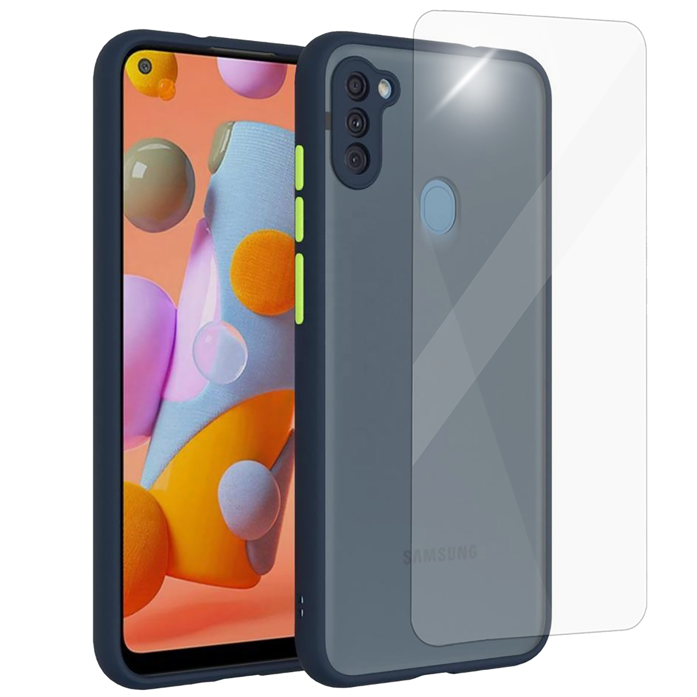 ARROW Camera Duplex Screen Protector & Polycarbonate Back Cover Combo for SAMSUNG M11 (Anti Scratch Design, Blue) ARROW Camera Duplex Screen Protector & Polycarbonate Back Cover Combo for SAMSUNG M11 (Anti Scratch Design, Blue)_1