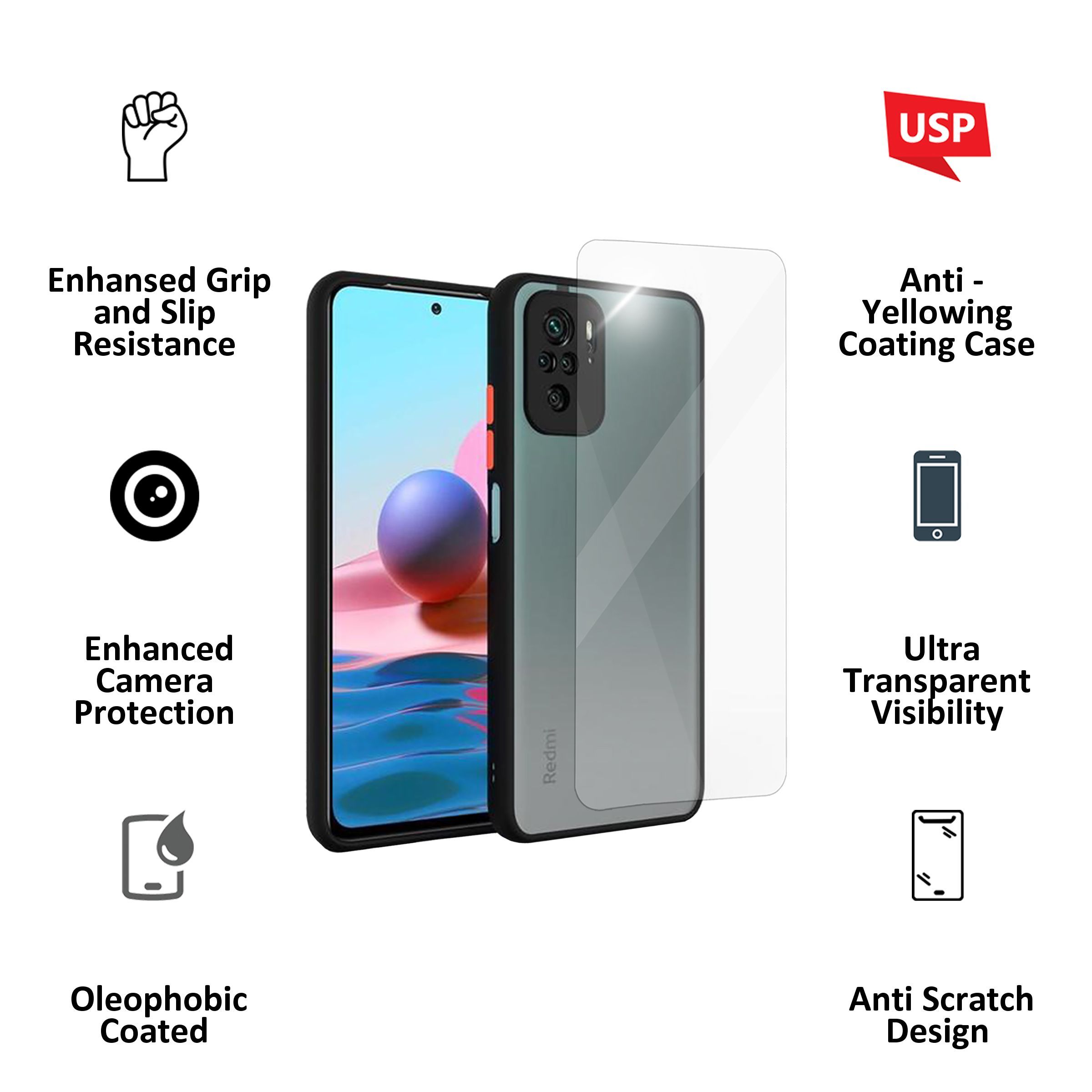 ARROW Camera Duplex Polycarbonate Back Cover for Redmi Note 10s (Anti Scratch Design, Black)_2