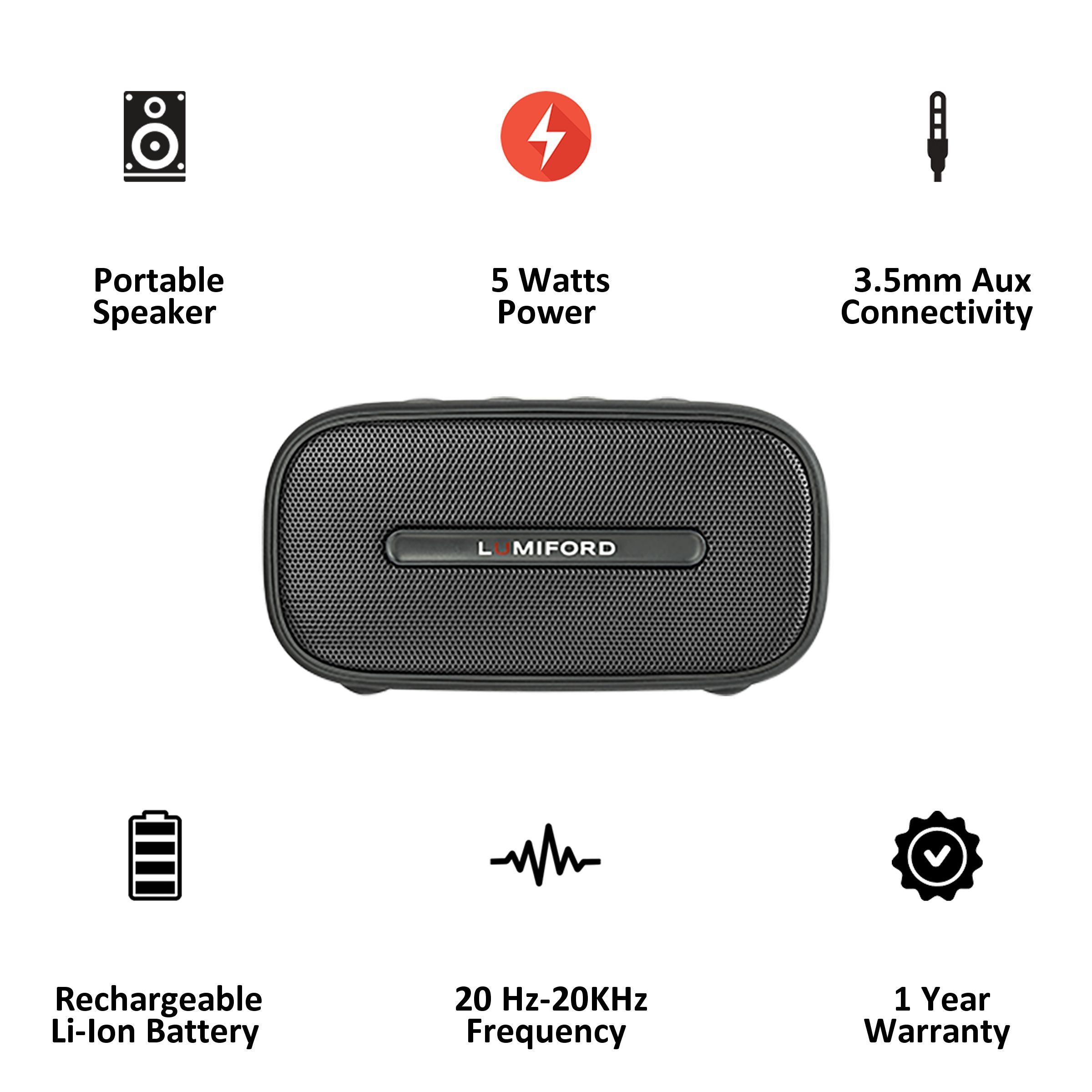 LUMIFORD BT13 5W Portable Bluetooth Speaker (IPX7 Waterproof, Built-in HD Microphone, Stereo Channel, Black)_3