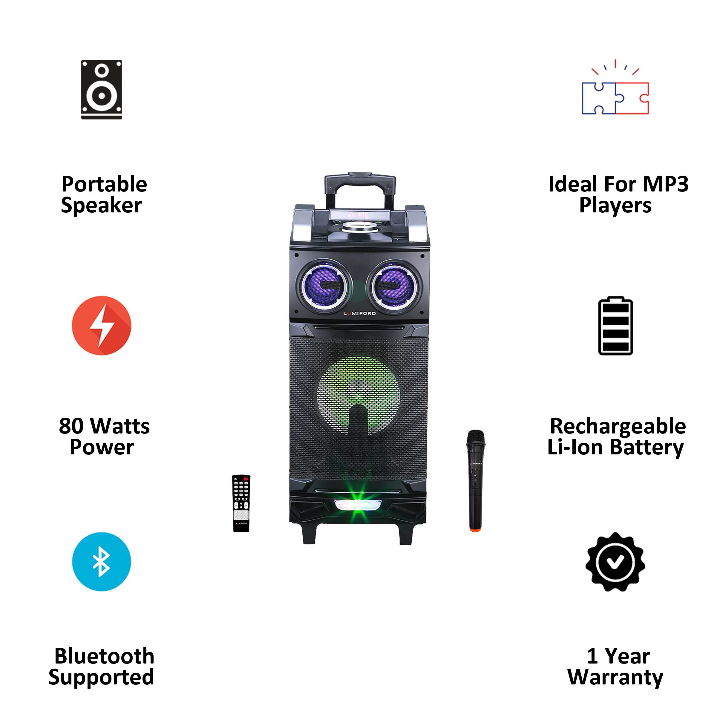 LUMIFORD GoFash Stereo Channel 80 Watts Trolley Speaker (Direct Usb Play, LFTS002, Black)_3