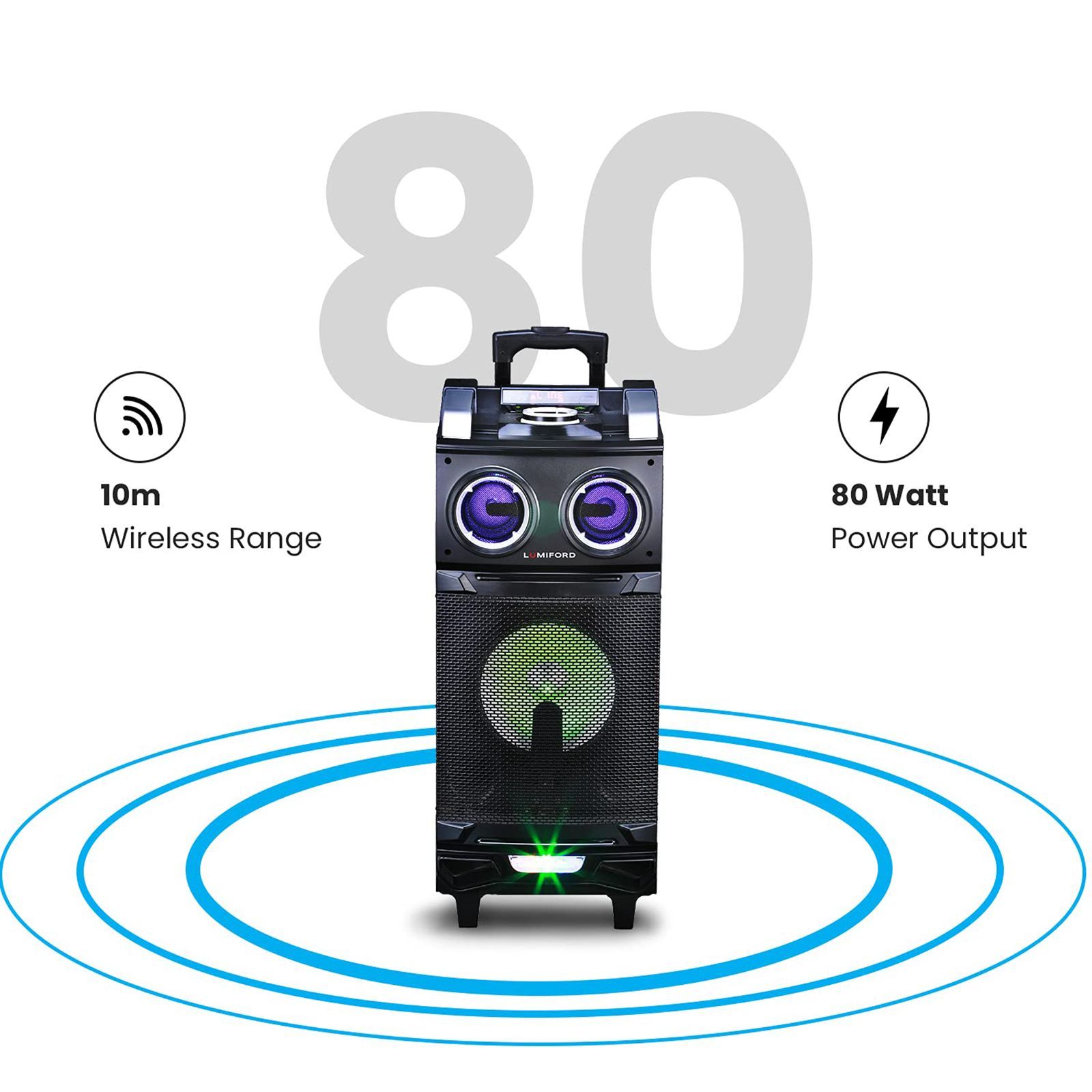 LUMIFORD GoFash Stereo Channel 80 Watts Trolley Speaker (Direct Usb Play, LFTS002, Black)_5