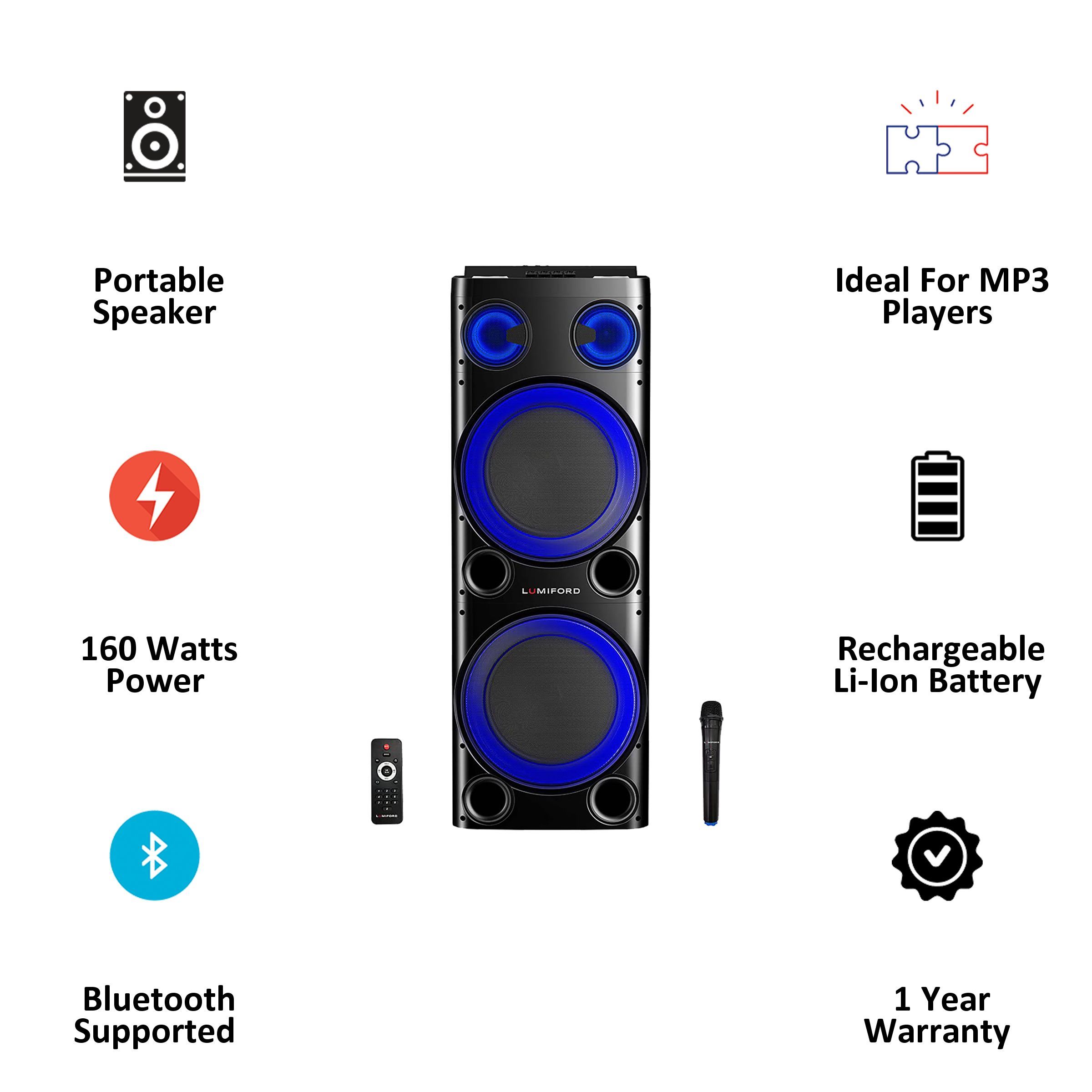 LUMIFORD GoFash Stereo Channel 160 Watts Trolley Speaker (Built-in Amplifier & Wireless Mic, LFTS007, Black) LUMIFORD GoFash Stereo Channel 160 Watts Trolley Speaker (Built-in Amplifier & Wireless Mic, LFTS007, Black)_3