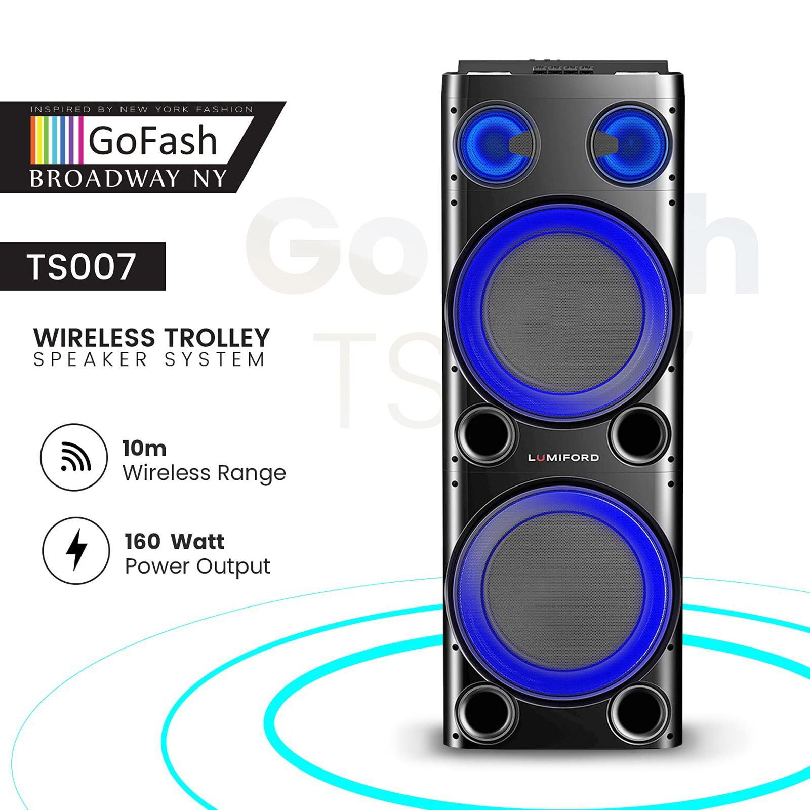 LUMIFORD GoFash Stereo Channel 160 Watts Trolley Speaker (Built-in Amplifier & Wireless Mic, LFTS007, Black) LUMIFORD GoFash Stereo Channel 160 Watts Trolley Speaker (Built-in Amplifier & Wireless Mic, LFTS007, Black)_5