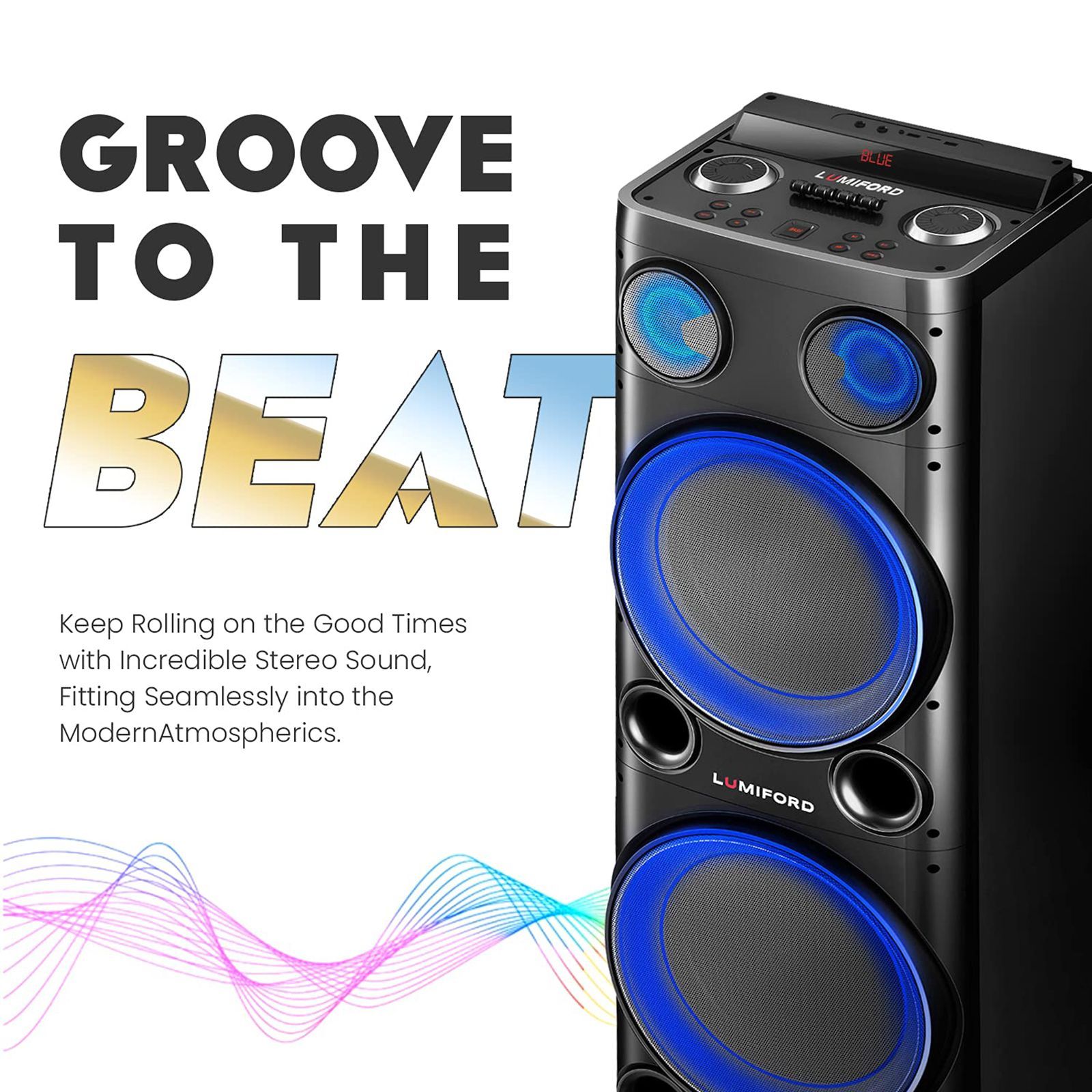 LUMIFORD GoFash Stereo Channel 160 Watts Trolley Speaker (Built-in Amplifier & Wireless Mic, LFTS007, Black) LUMIFORD GoFash Stereo Channel 160 Watts Trolley Speaker (Built-in Amplifier & Wireless Mic, LFTS007, Black)_7