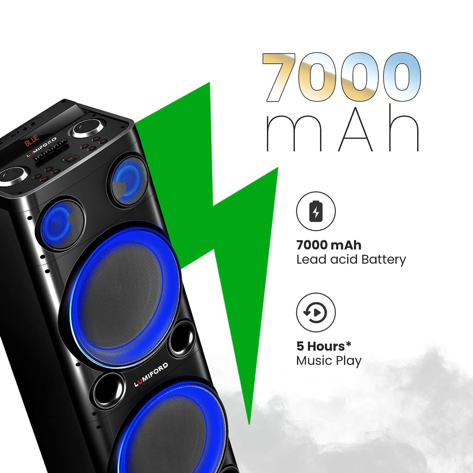 LUMIFORD GoFash Stereo Channel 160 Watts Trolley Speaker (Built-in Amplifier & Wireless Mic, LFTS007, Black) LUMIFORD GoFash Stereo Channel 160 Watts Trolley Speaker (Built-in Amplifier & Wireless Mic, LFTS007, Black)_8