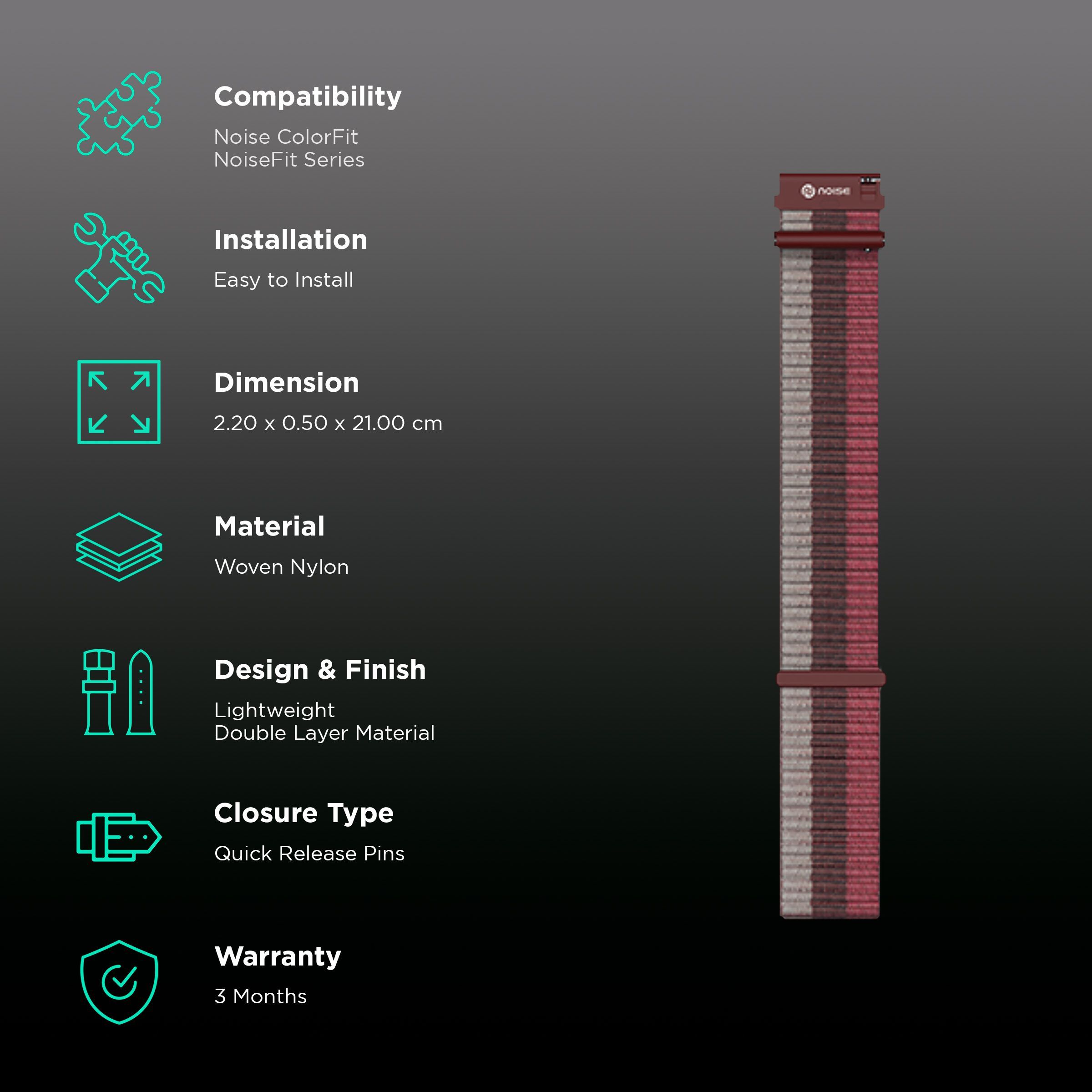 Noise Classic Woven Nylon Strap for Noise ColorFit & NoiseFit (22mm) (Durability & Comfort, Light Berry)_2