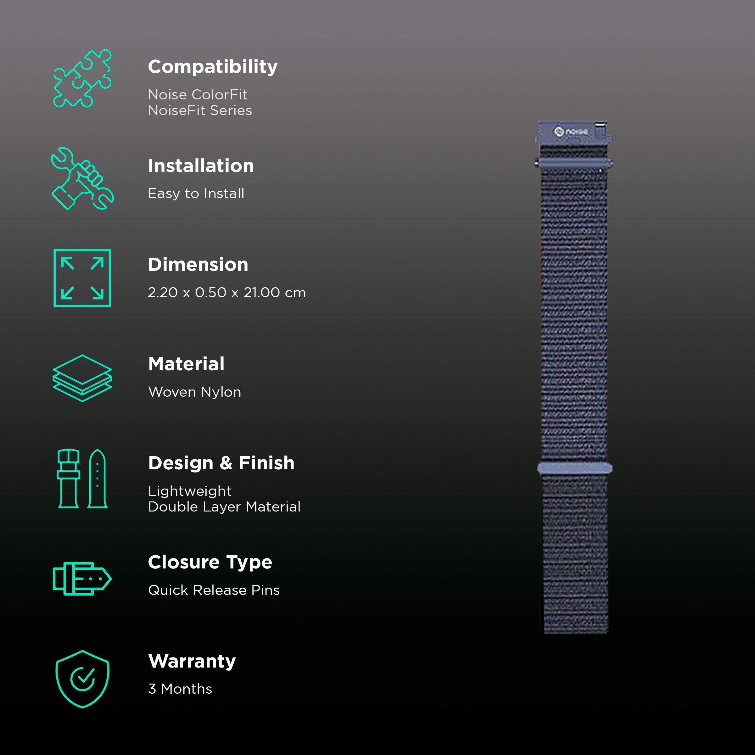 Noise Classic Woven Nylon Strap for Noise ColorFit & NoiseFit (22mm) (Durability & Comfort, Icy Blue)_2