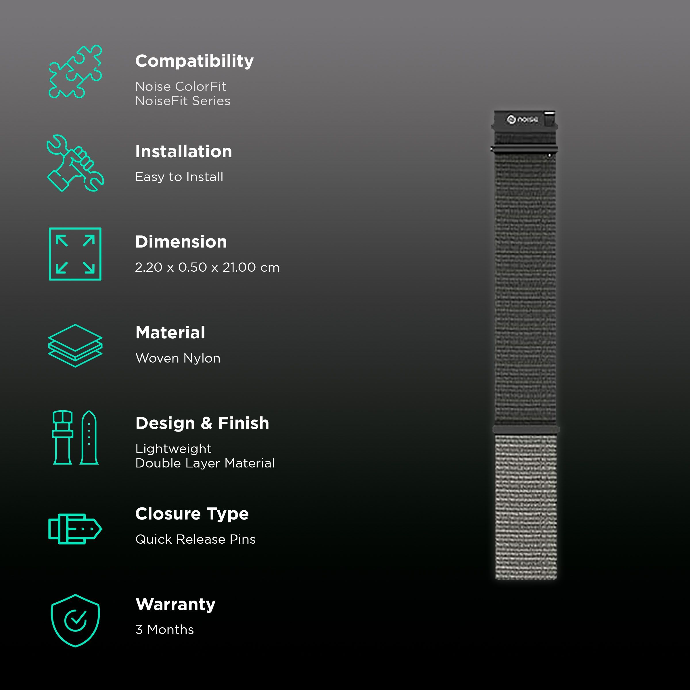 Noise Classic Woven Nylon Strap for Noise ColorFit & NoiseFit (22mm) (Durability & Comfort, Ash Grey)_2