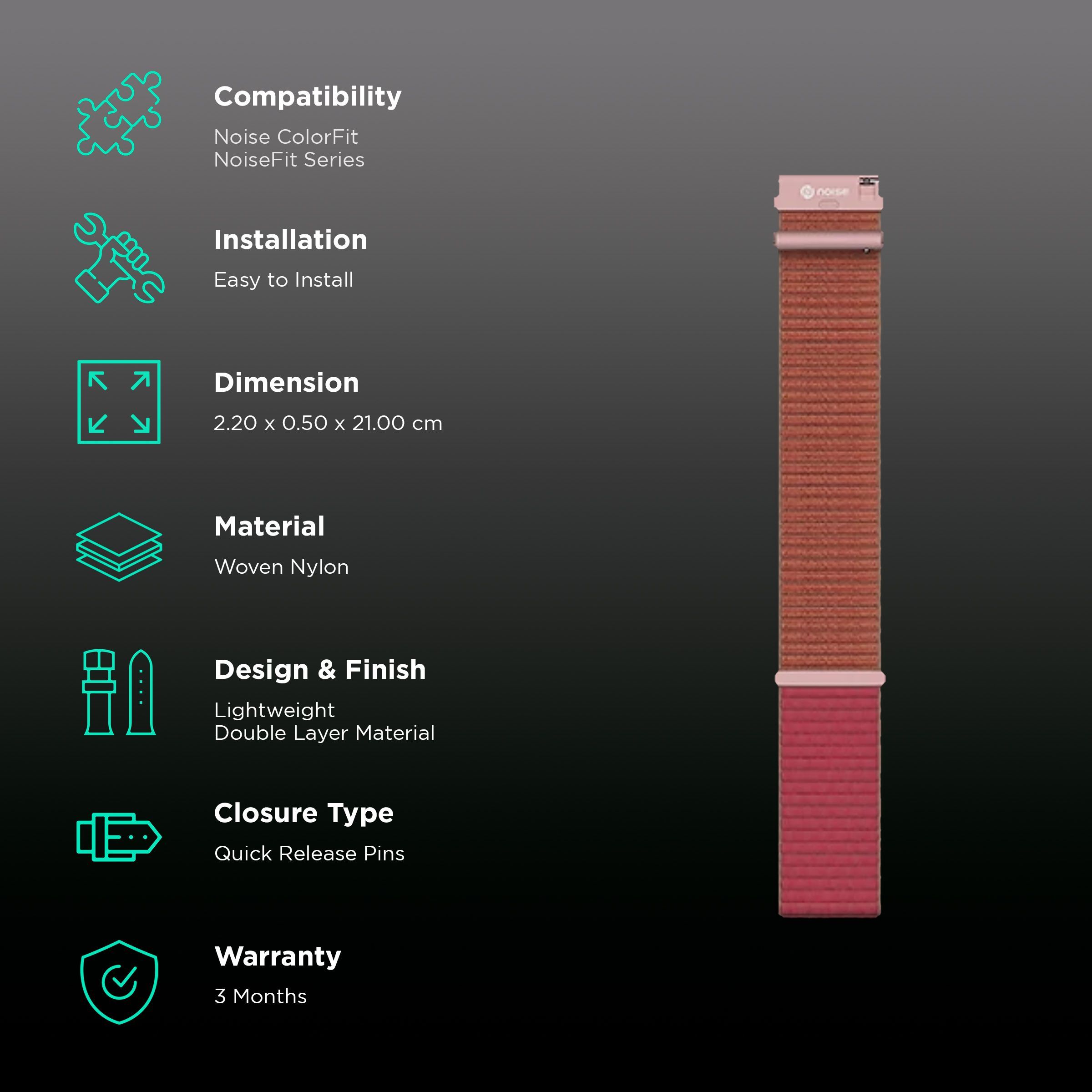 Noise Classic Woven Nylon Strap for Noise ColorFit & NoiseFit (22mm) (Durability & Comfort, Pom Pink)_2