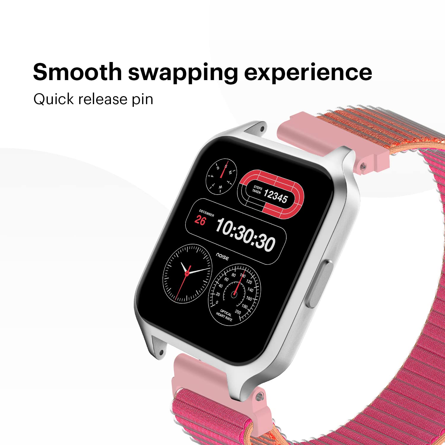 Noise Classic Woven Nylon Strap for Noise ColorFit & NoiseFit (22mm) (Durability & Comfort, Pom Pink)_5