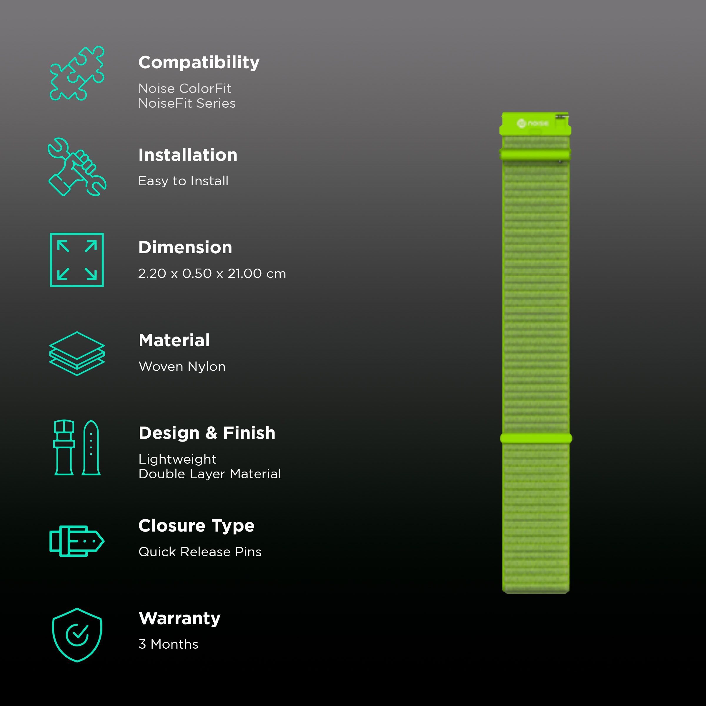 Noise Classic Woven Nylon Strap for Noise ColorFit & NoiseFit (22mm) (Durability & Comfort, Lime Yellow)_2