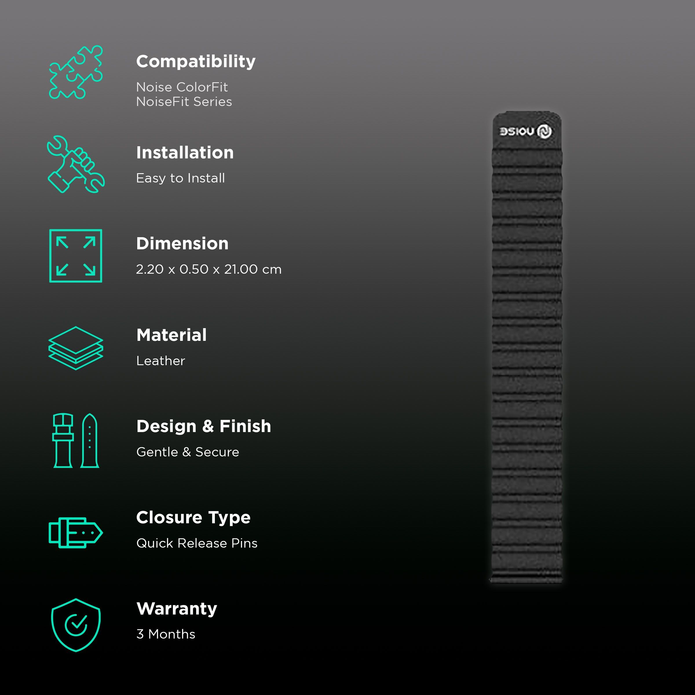 Noise Leather Magnetic Strap for Noise ColorFit & NoiseFit (22mm) (Durability & Comfort, Charcoal Black)_2