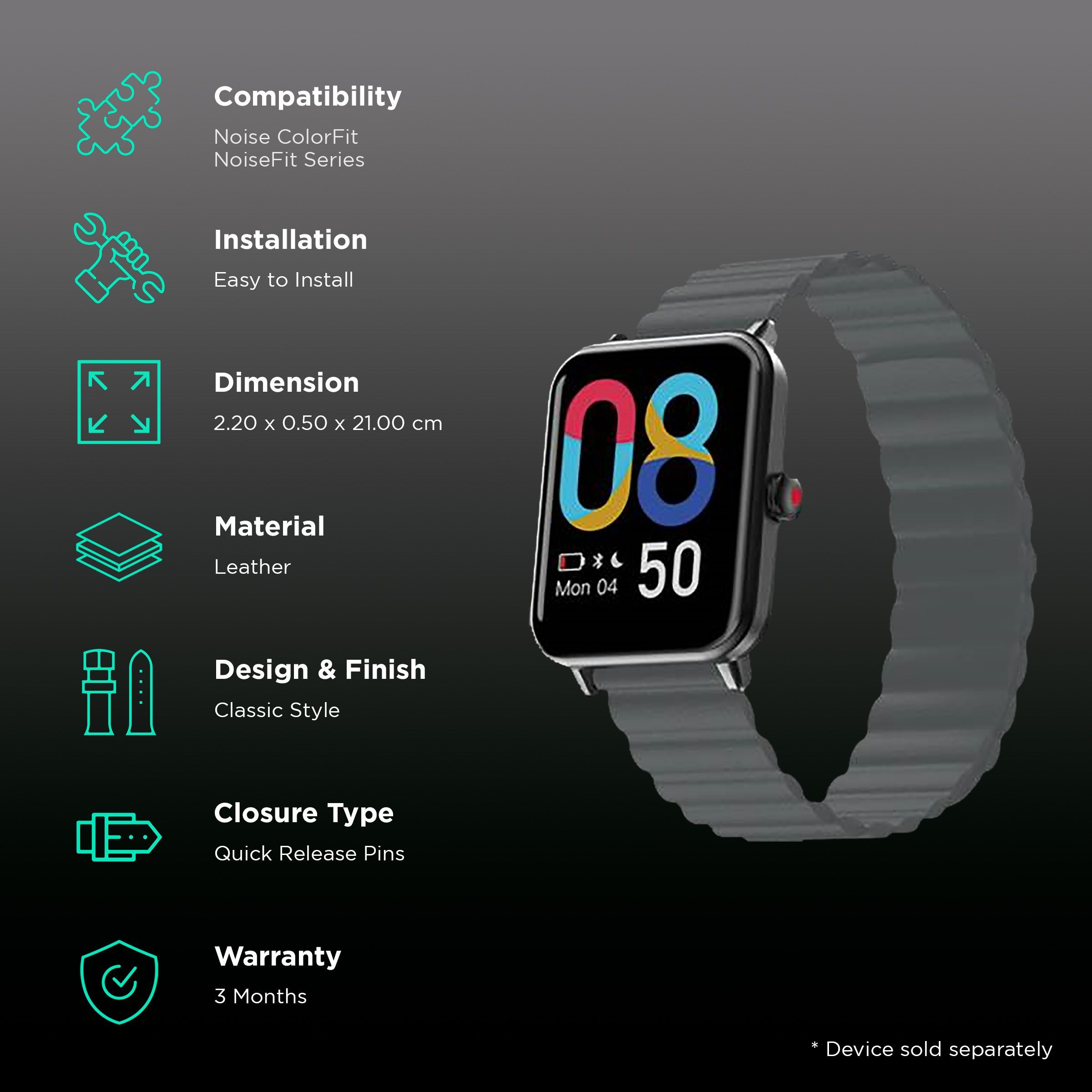 Noise Leather Magnetic Strap for Noise ColorFit & NoiseFit (22mm) (Durability & Comfort, Mist Grey)_2