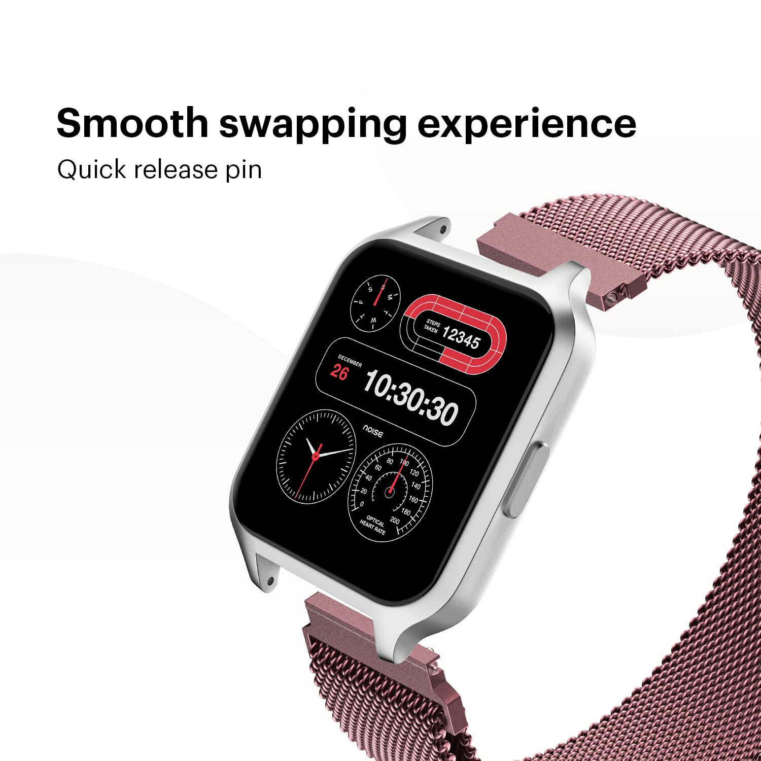 Noise Metallic Link Stainless Steel Magnetic Strap for Noise ColorFit & NoiseFit (22mm) (Durability & Comfort, Rosy Brown)_7