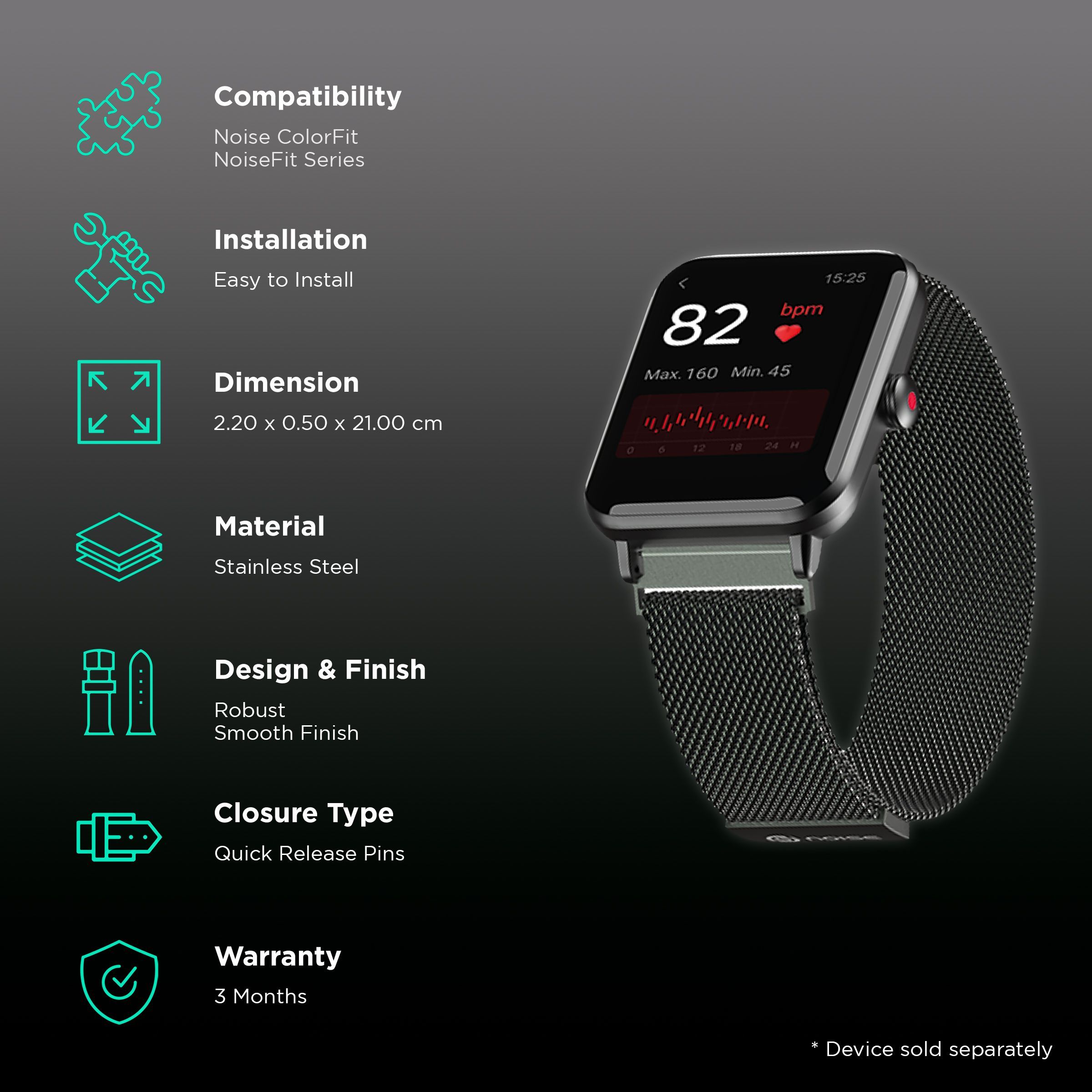 Noise Metallic Link Stainless Steel Magnetic Strap for Noise ColorFit & NoiseFit (22mm) (Durability & Comfort, Emerald Green)_2