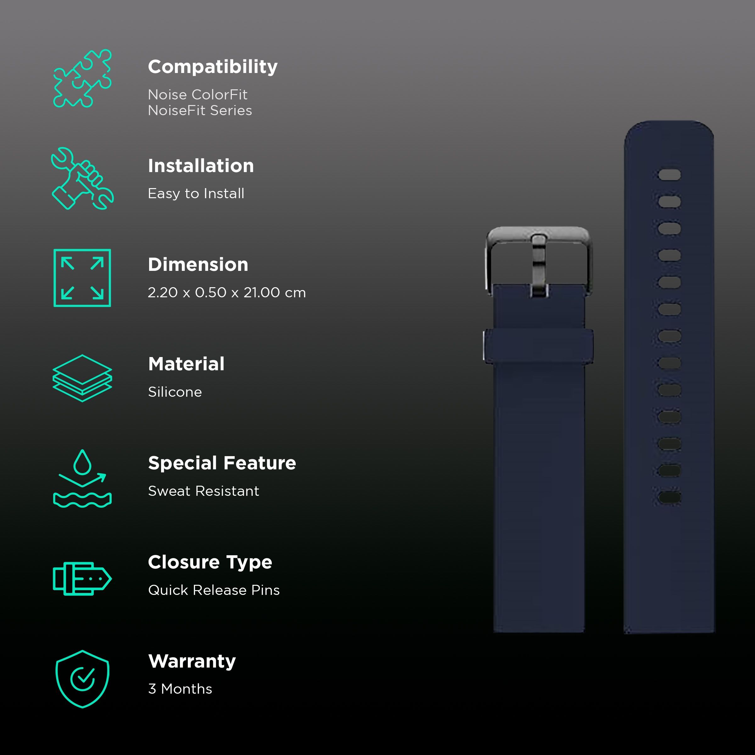 Noise Premium Silicone Strap for Noise ColorFit & NoiseFit (22mm) (Sweat Resistant, Blue)_2