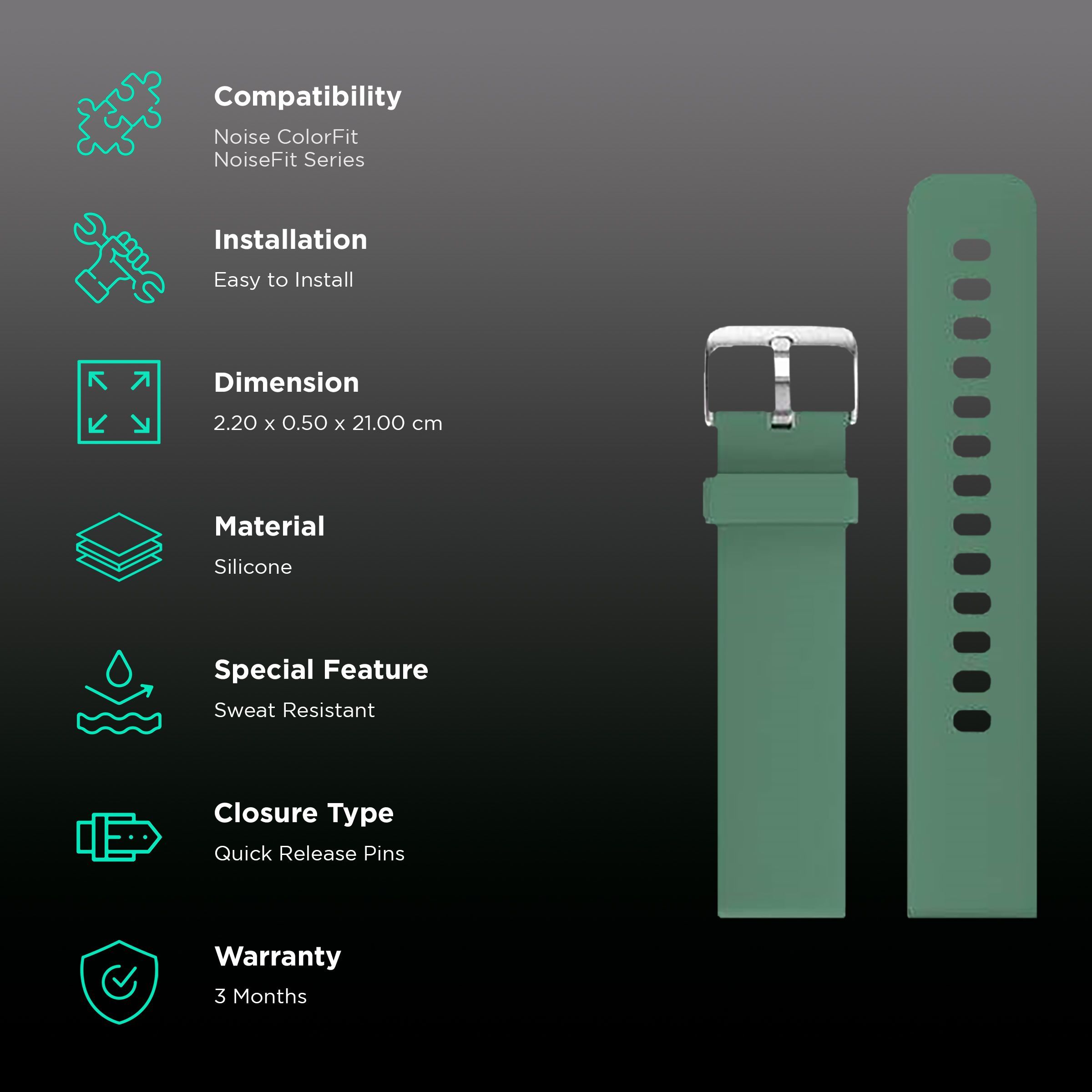 Noise Premium Silicone Strap for Noise ColorFit & NoiseFit (22mm) (Sweat Resistant, Green)_2