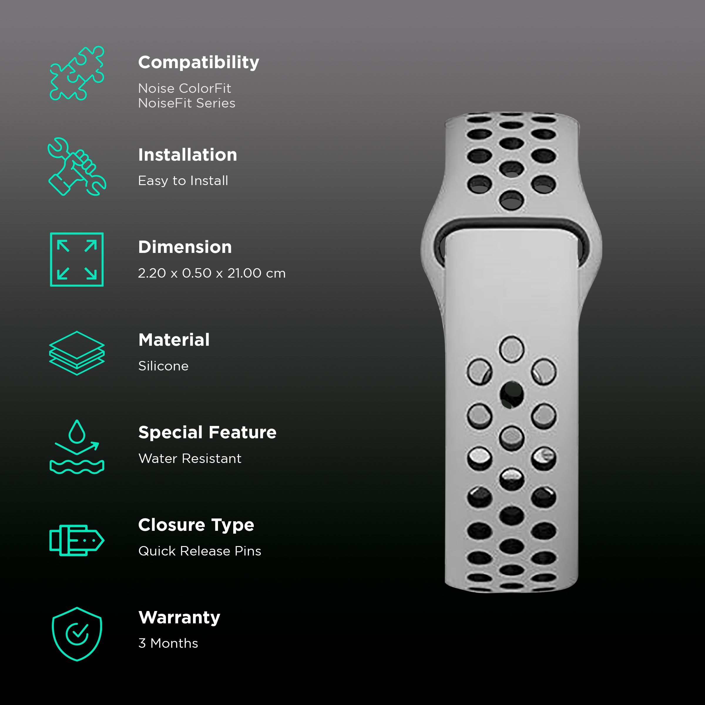 Noise Sports Edition Silicone Sport Strap for Noise ColorFit & NoiseFit (22mm) (Lightweight & Rugged, White)_2