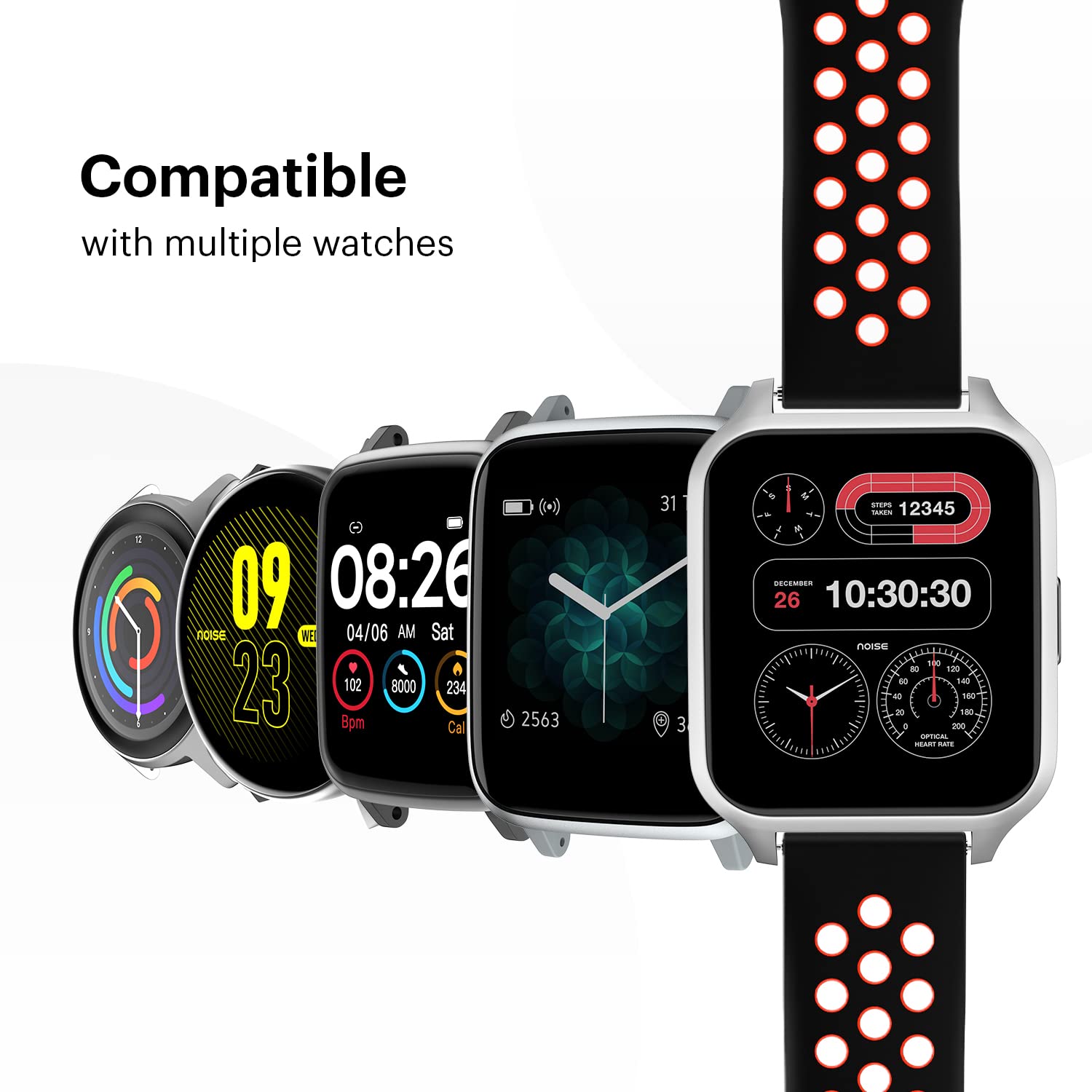 Noise Sports Edition Silicone Sport Strap for Noise ColorFit & NoiseFit (22mm) (Lightweight & Rugged, Black/Red)_3